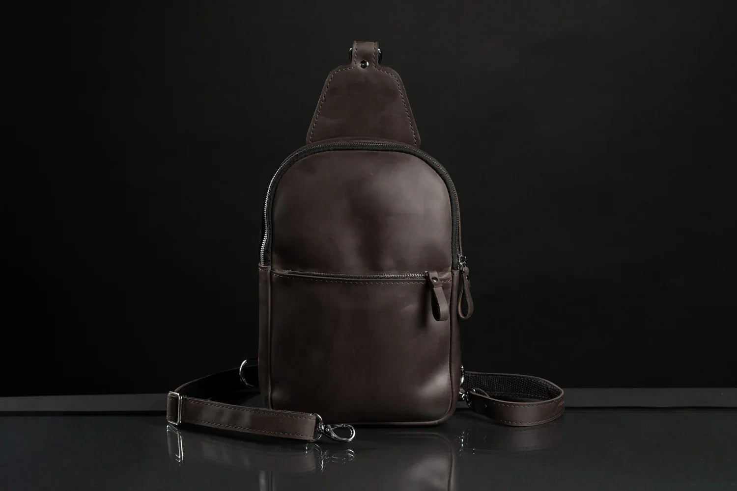 Matte Waxed Leather Sling Bag – Slim Crossbody & Semi-Backpack