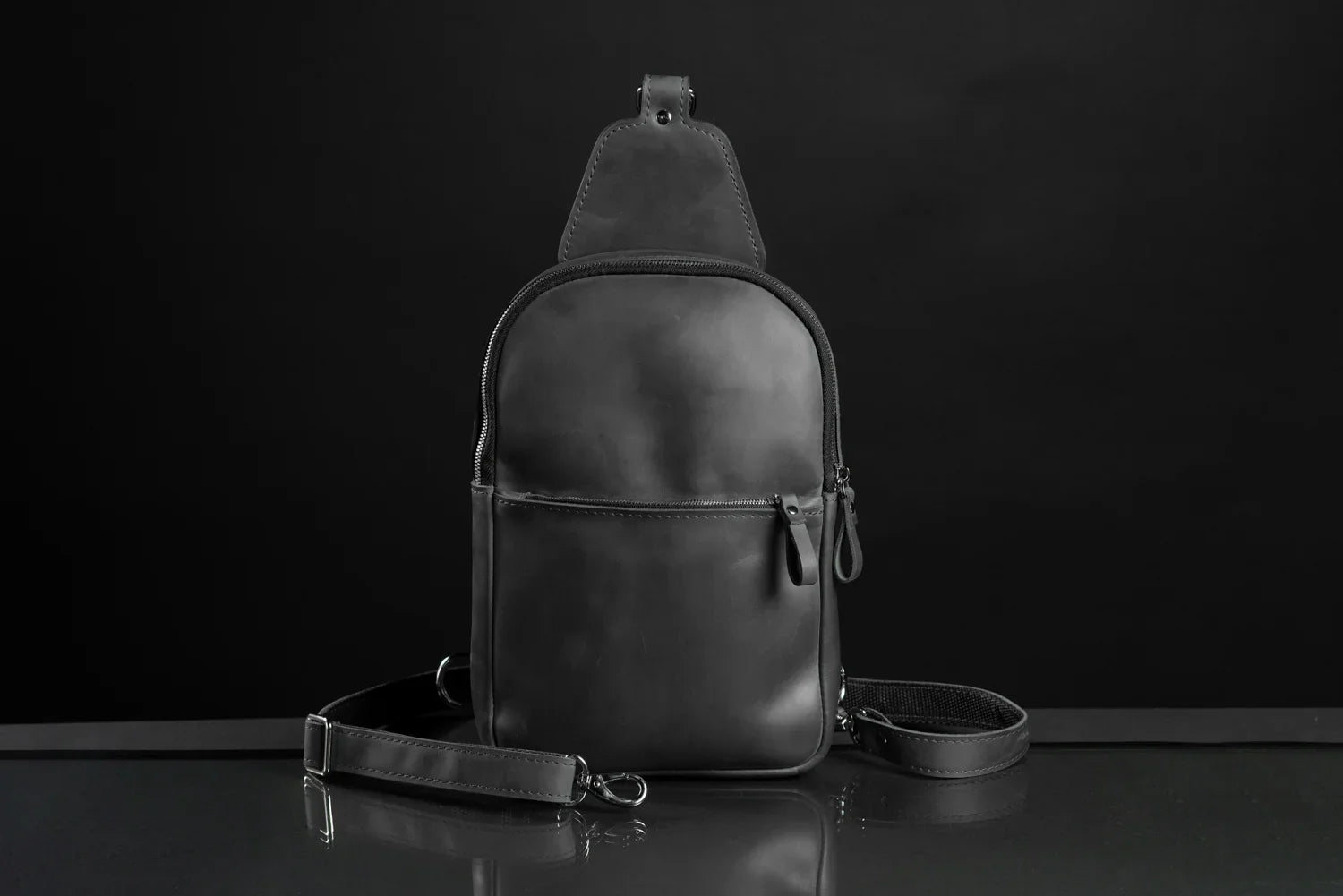 Matte Waxed Leather Sling Bag – Slim Crossbody & Semi-Backpack