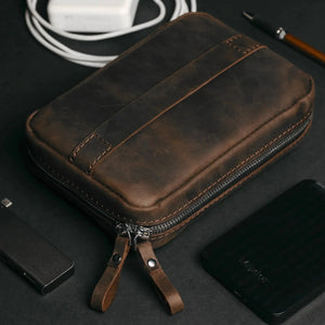 Leather Organizer for Cables & Tech | Chocolate Brown - Wenderfarer