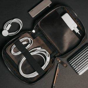 Leather Organizer for Cables & Tech | Chocolate Brown - Wenderfarer