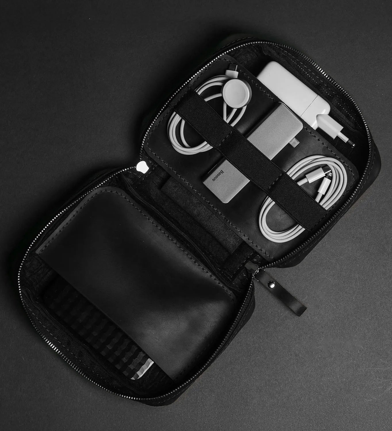 Distressed Leather Tech Organizer with Zipper | Tech & Cable Case