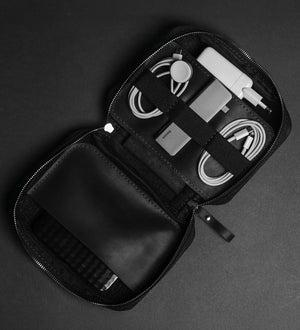 Distressed Leather Tech Organizer with Zipper | Tech & Cable Case
