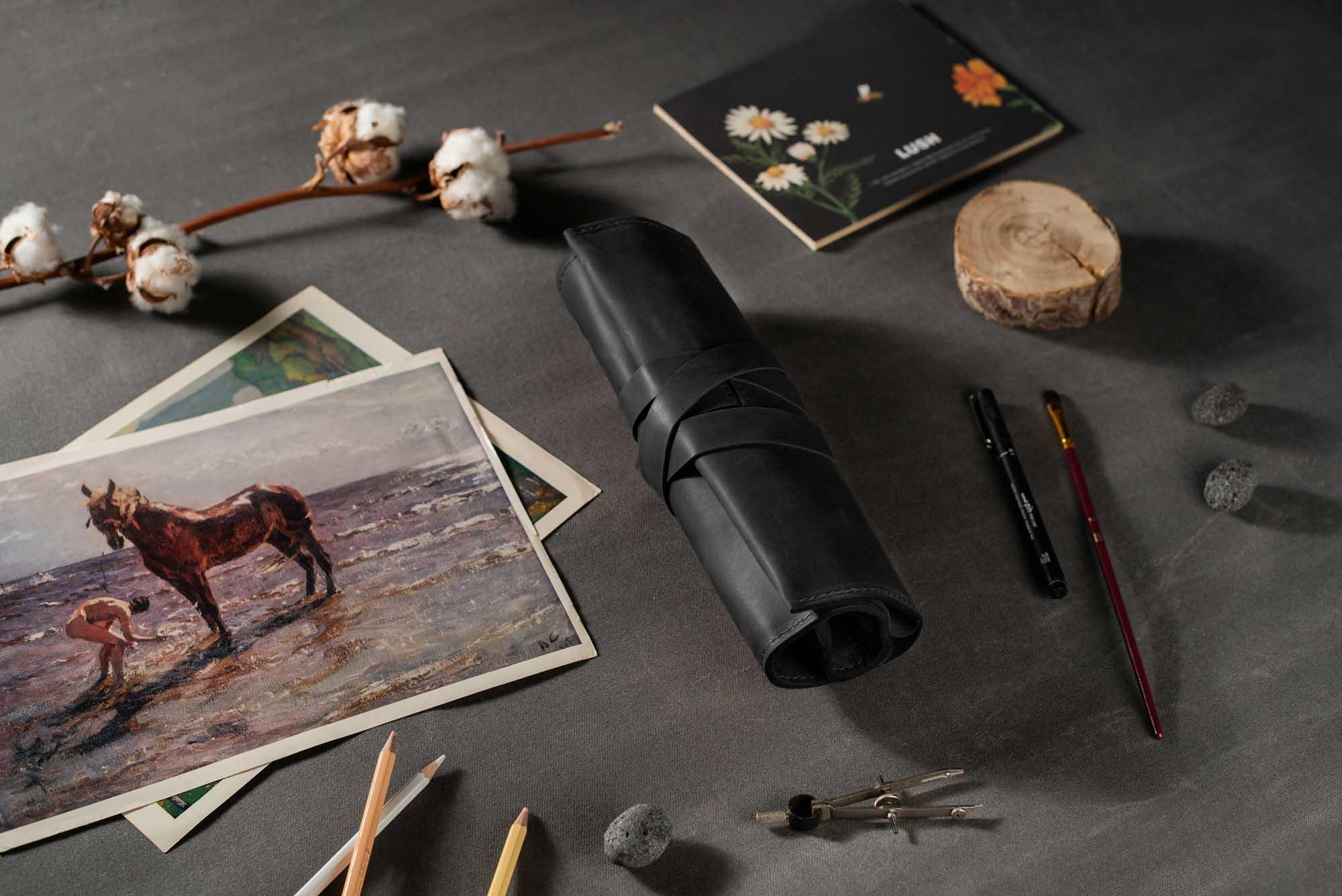Artist’s Brush and Tool Roll – Handmade in Waxed Leather