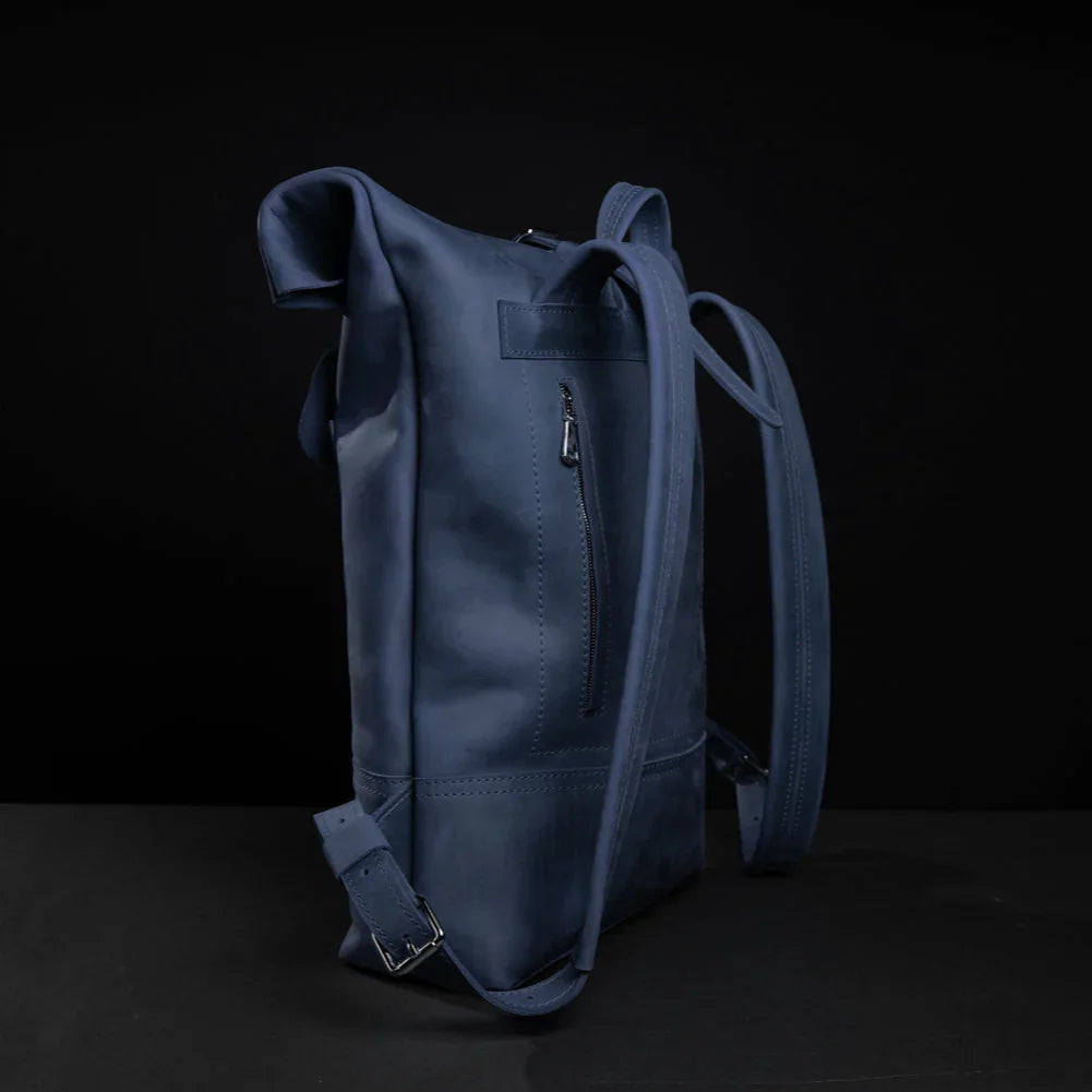 Matte Leather Roll Top Backpack