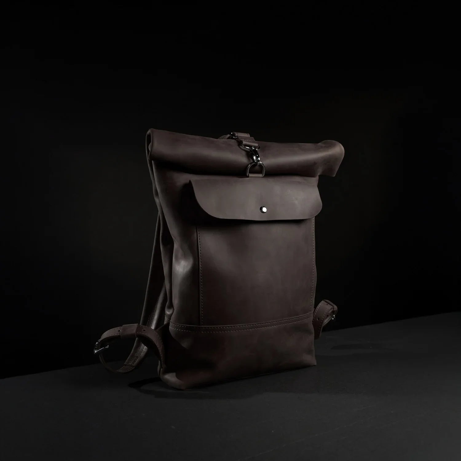 Matte Leather Roll Top Backpack