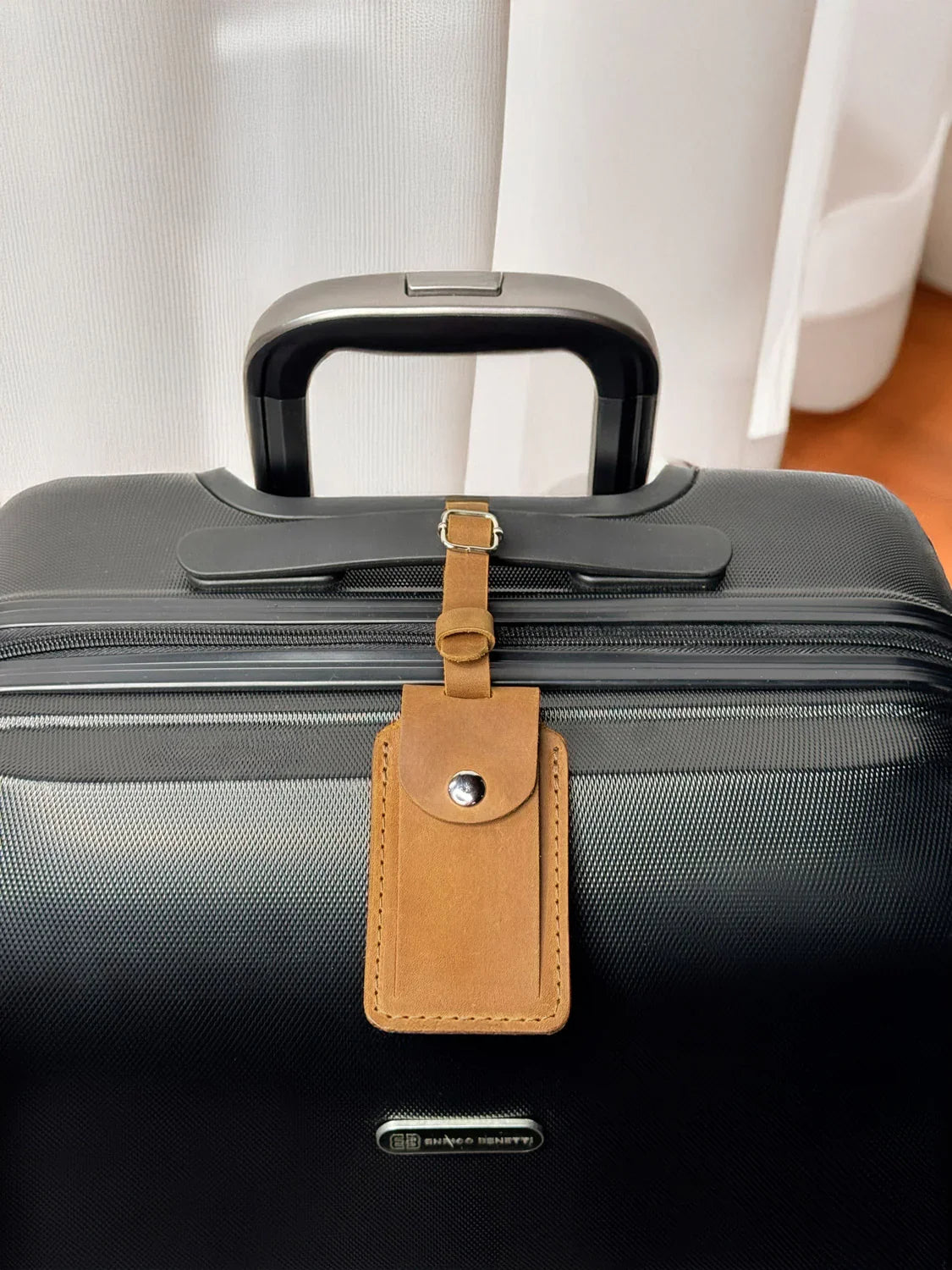 Matte Leather Luggage Tag with Pocket Travel Accessory