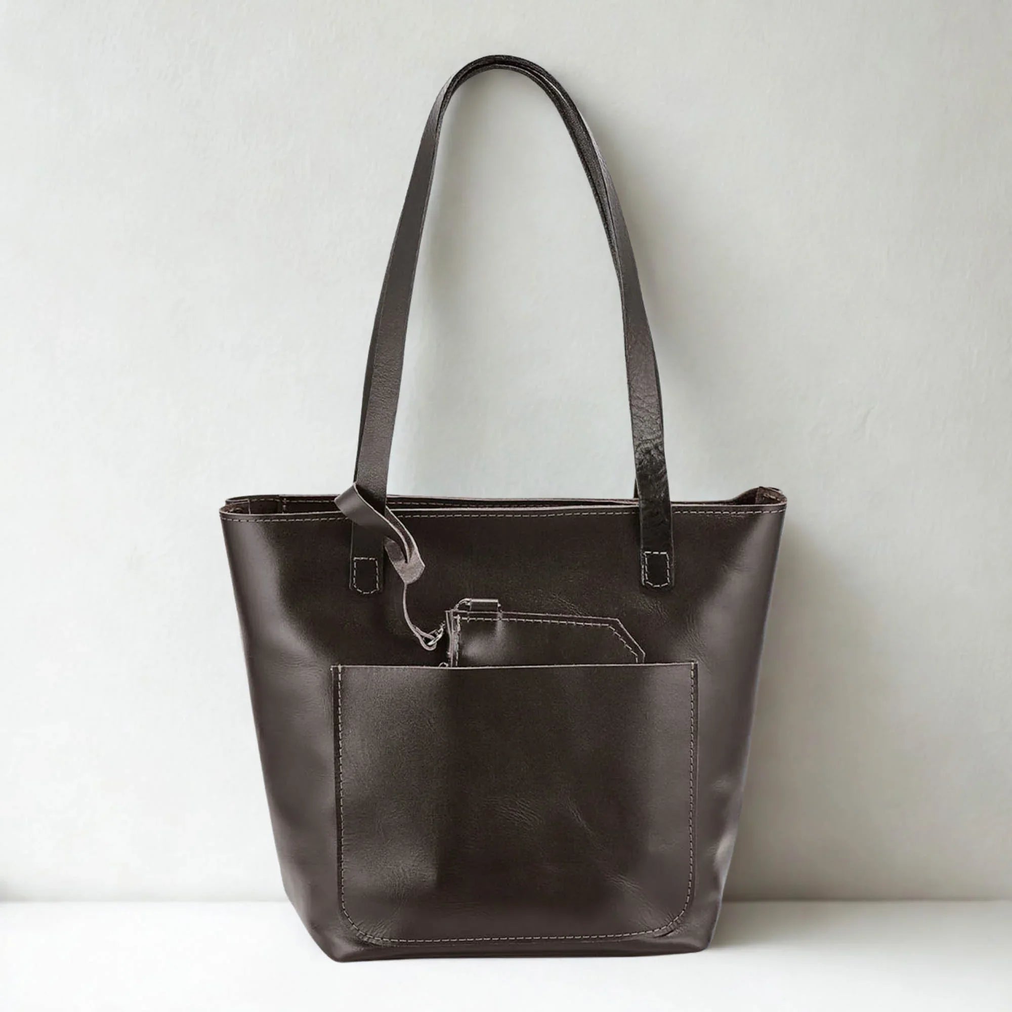 Everyday Smooth Leather Tote Bag with Pouch Inside