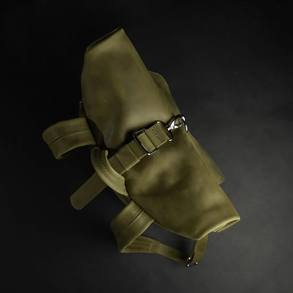 Matte Leather Roll Top Backpack