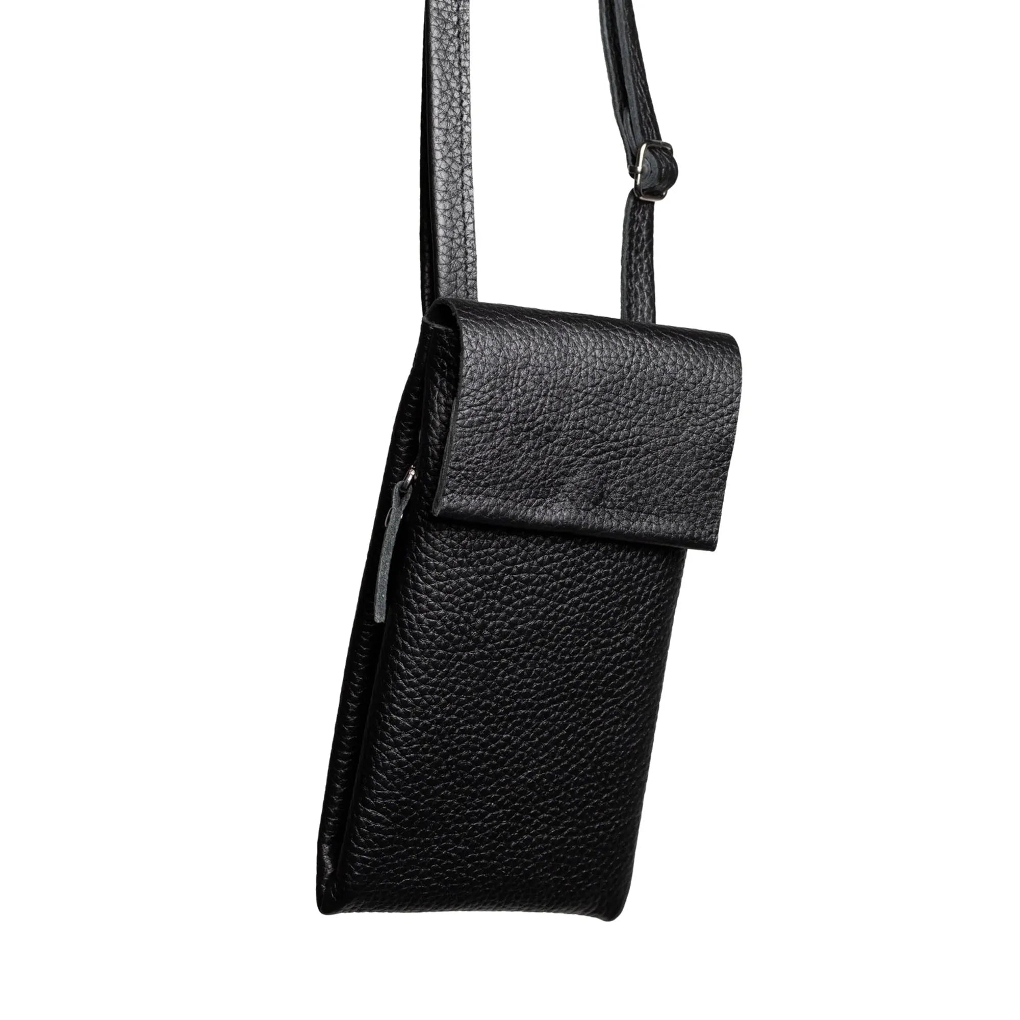 Full grain Leather Phone Bag | Graini Black - Wenderfarer