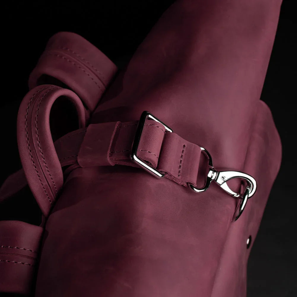 Matte Leather Roll Top Backpack