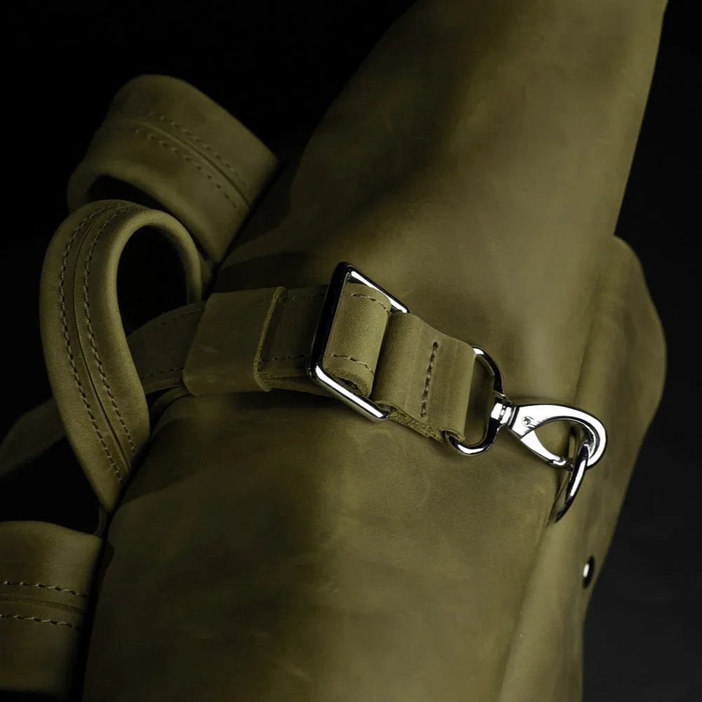 Matte Leather Roll Top Backpack