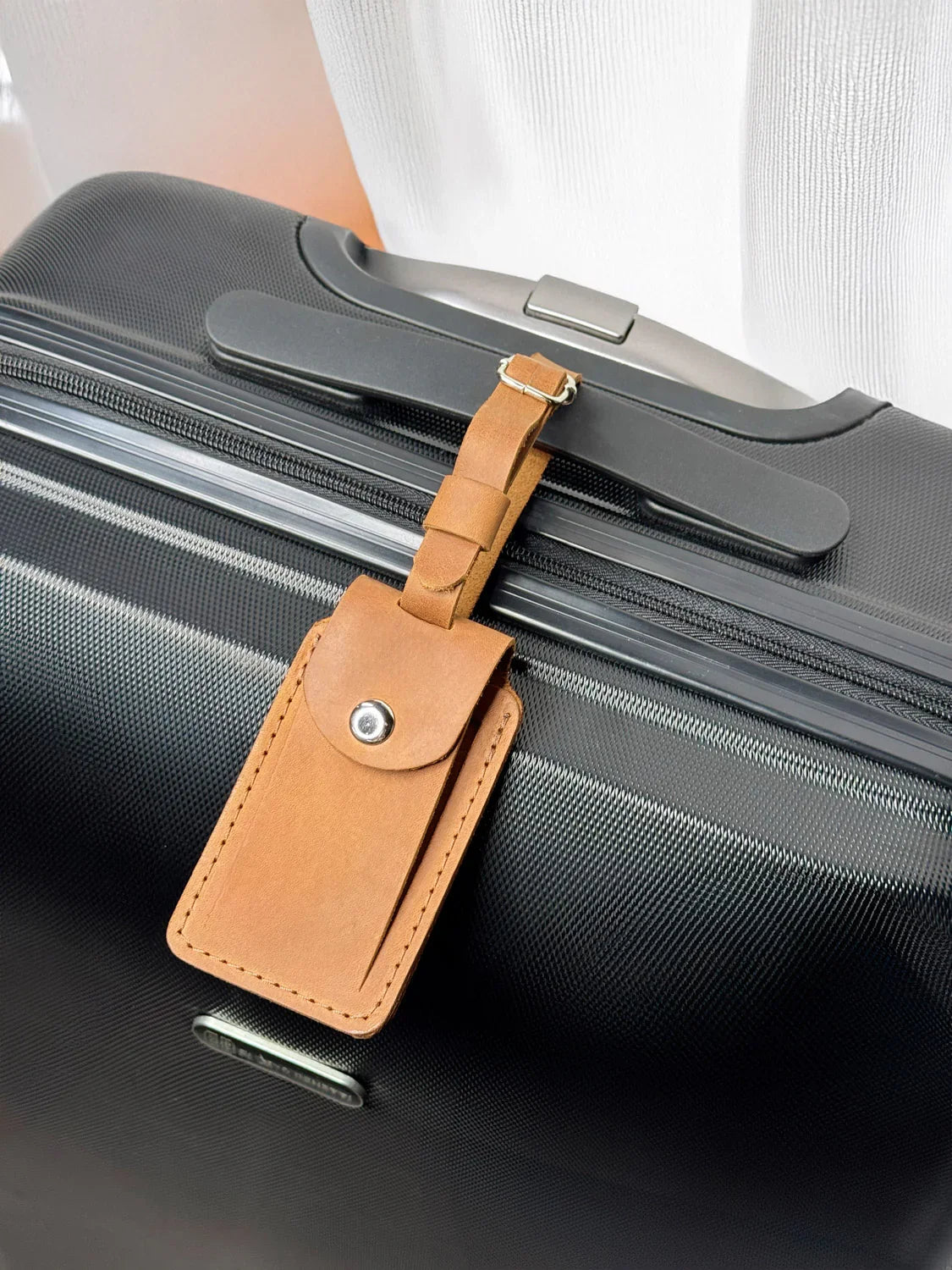 Matte Leather Luggage Tag with Pocket Travel Accessory