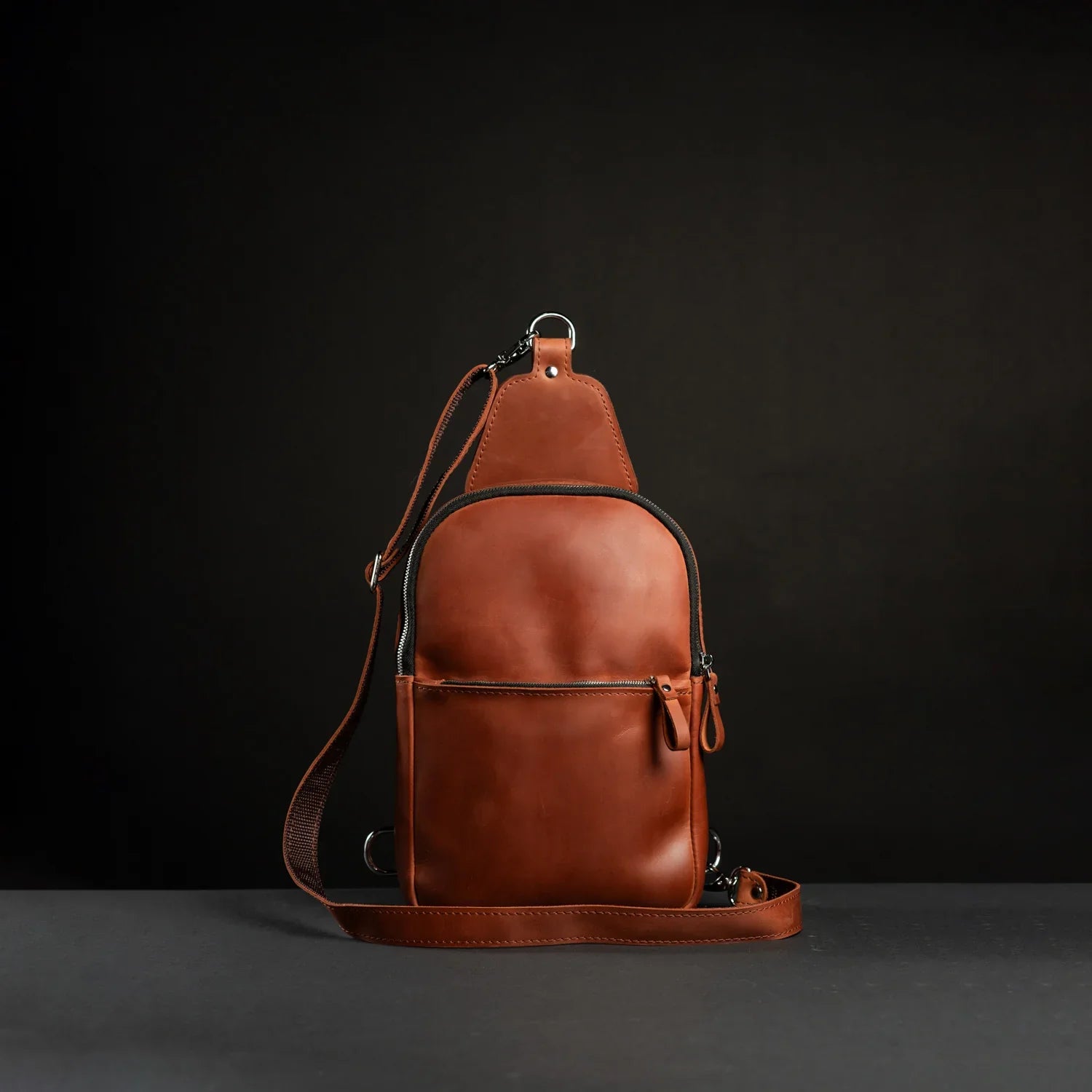 Matte Waxed Leather Sling Bag – Slim Crossbody & Semi-Backpack