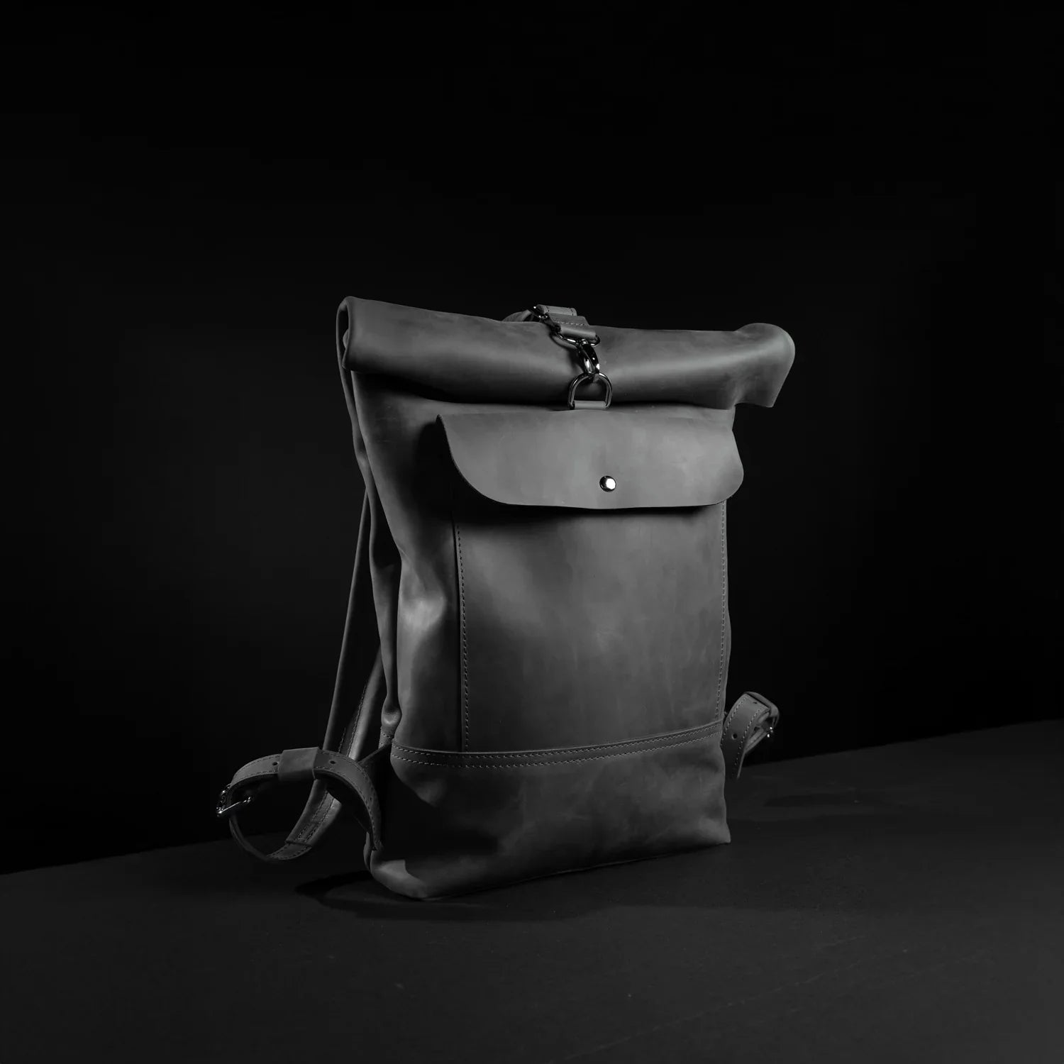Matte Leather Roll Top Backpack