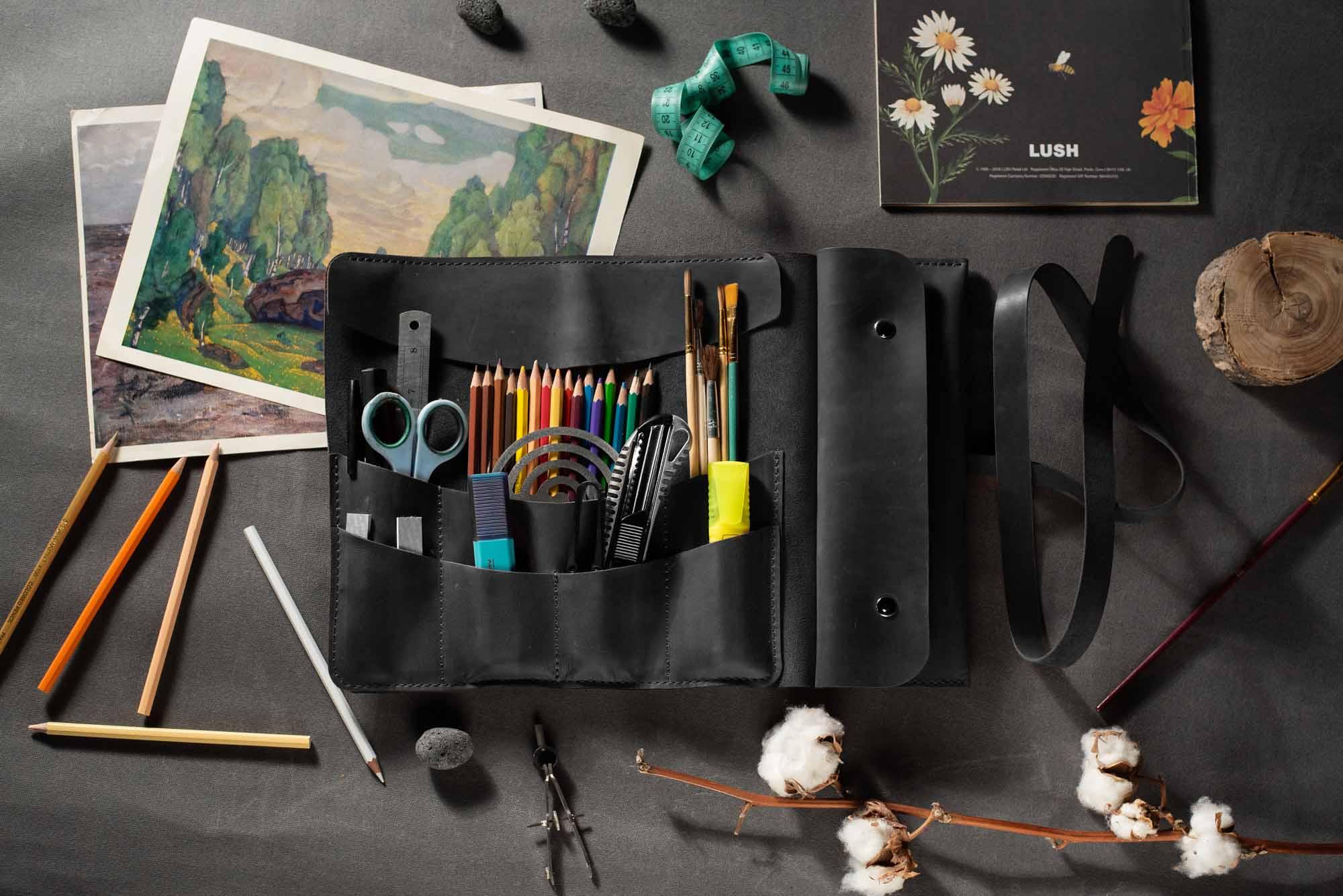 Artist’s Brush and Tool Roll – Handmade in Waxed Leather