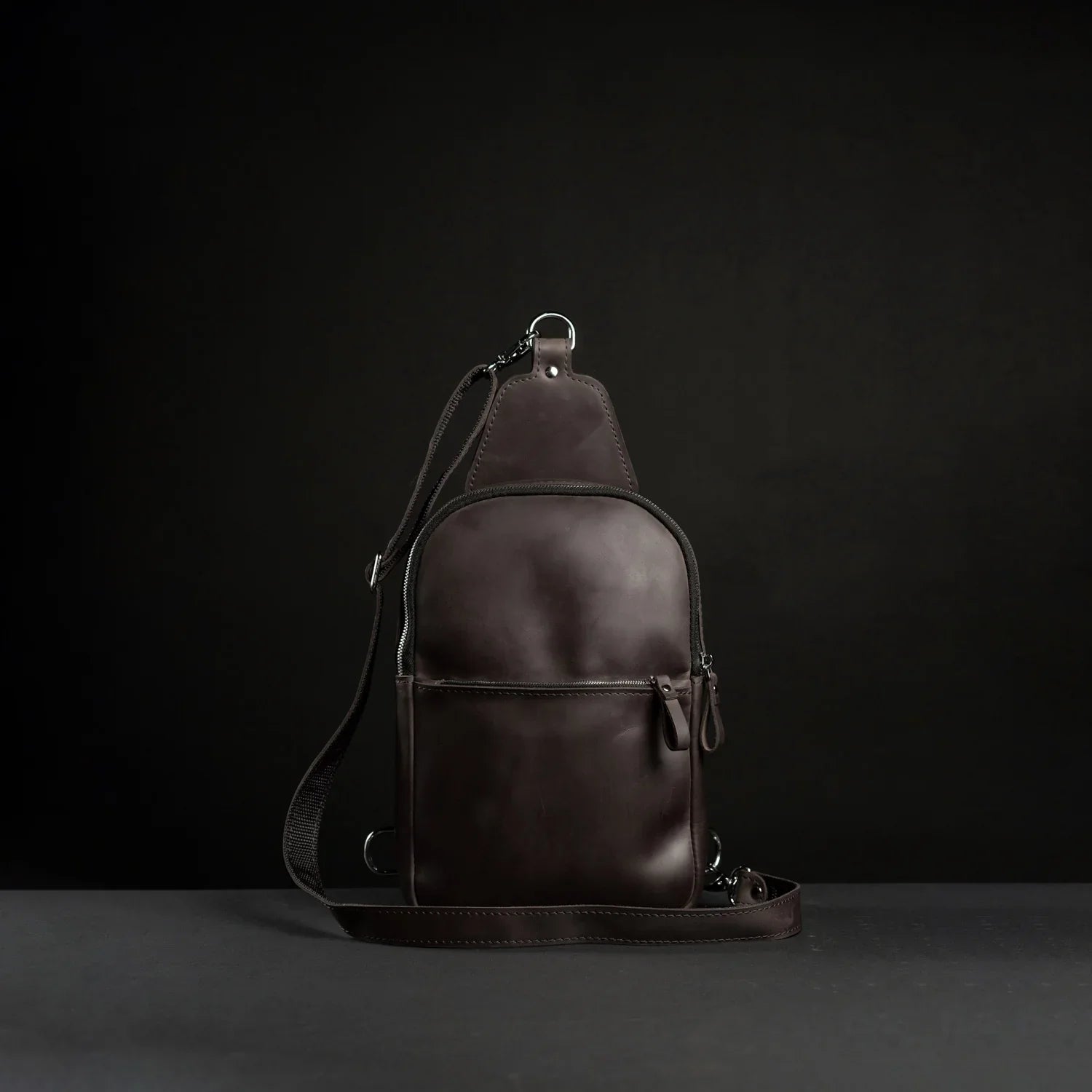 Matte Waxed Leather Sling Bag – Slim Crossbody & Semi-Backpack