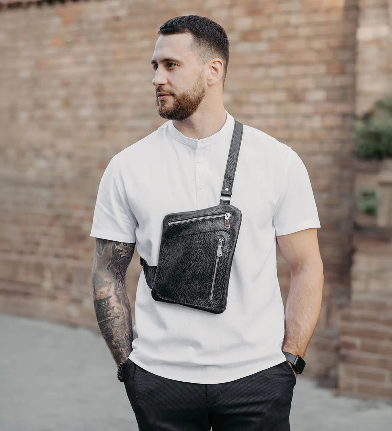 Grainy Leather Sling Bag for Men's | Hidden