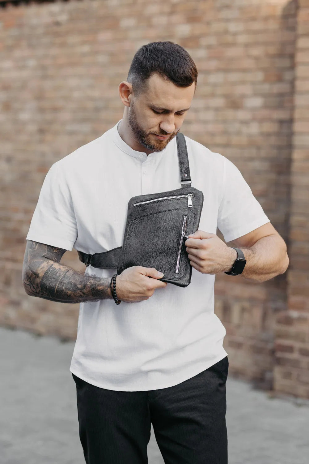 Grainy Leather Sling Bag for Men's | Hidden