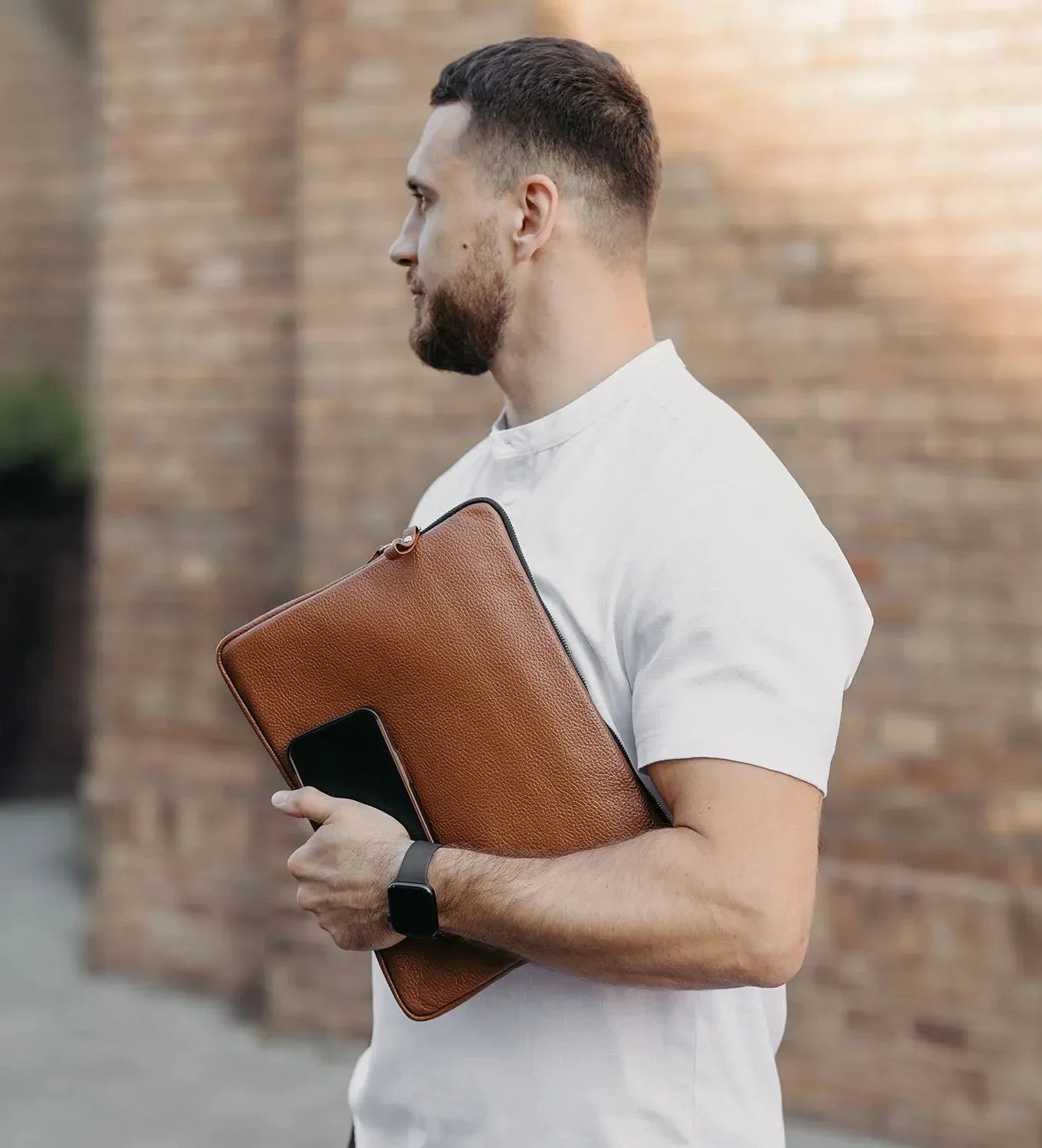 Full Grain Leather Zipper Folio for Laptop & Documents | Black