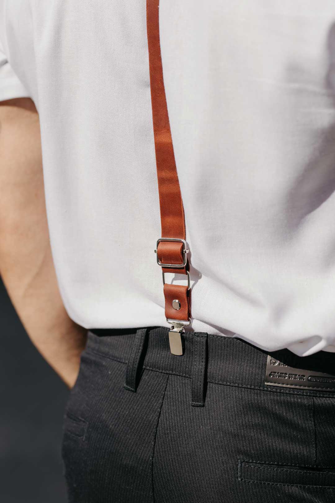 Y-Back Matte Leather Suspenders for Men – Rustic Style