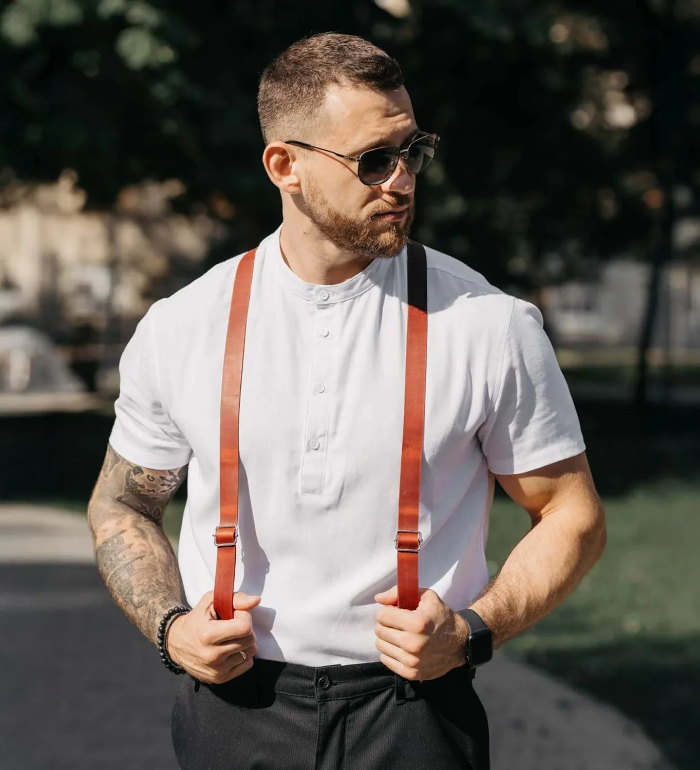 Y-Back Matte Leather Suspenders for Men – Rustic Style