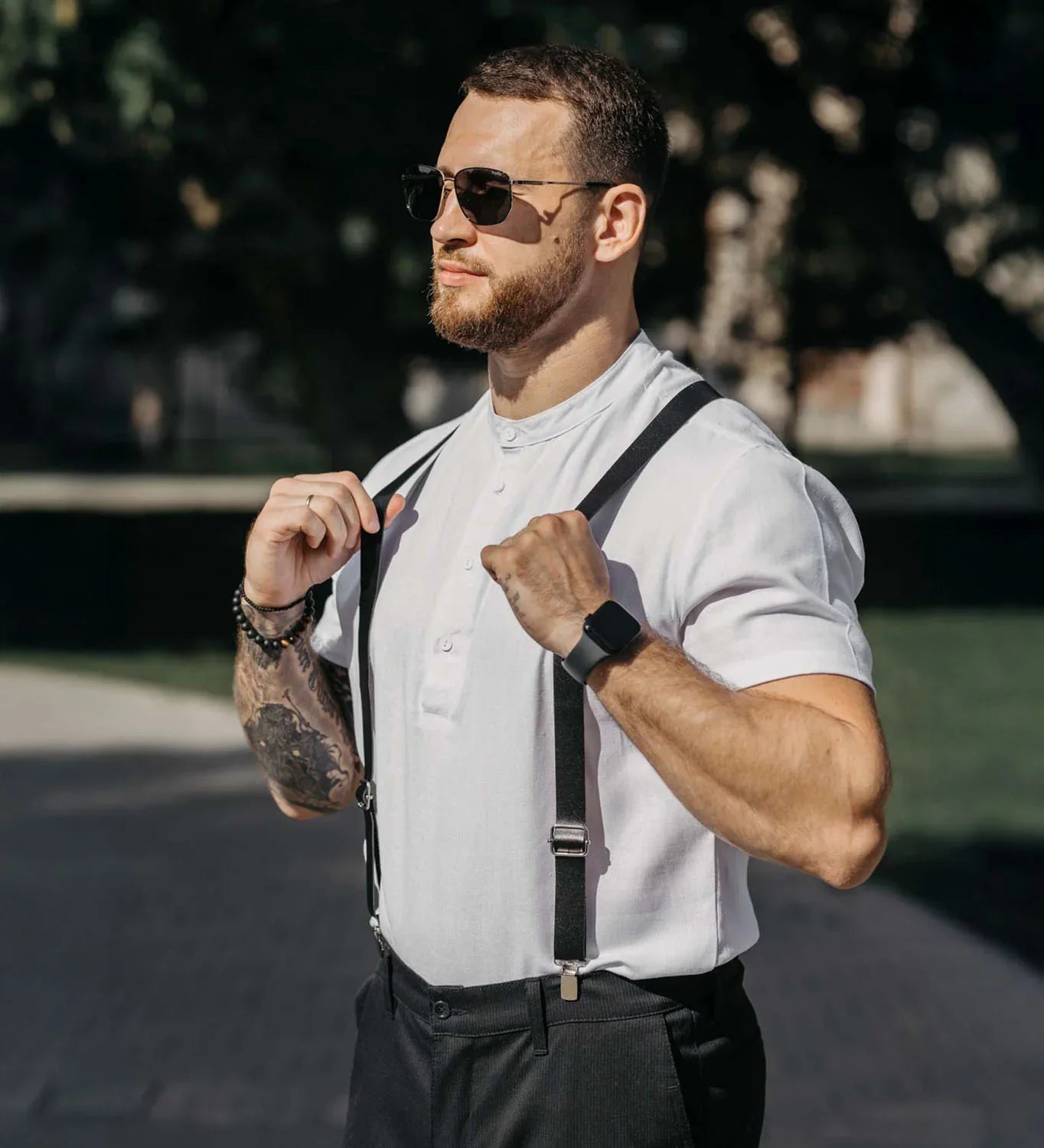 Polished Leather Y-Type Suspenders – Formal Men’s Braces