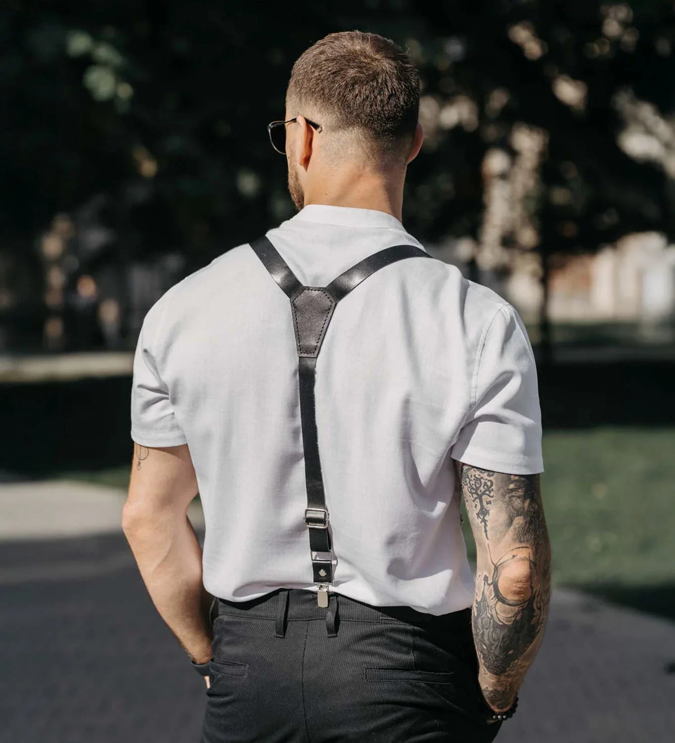 Polished Leather Y-Type Suspenders – Formal Men’s Braces