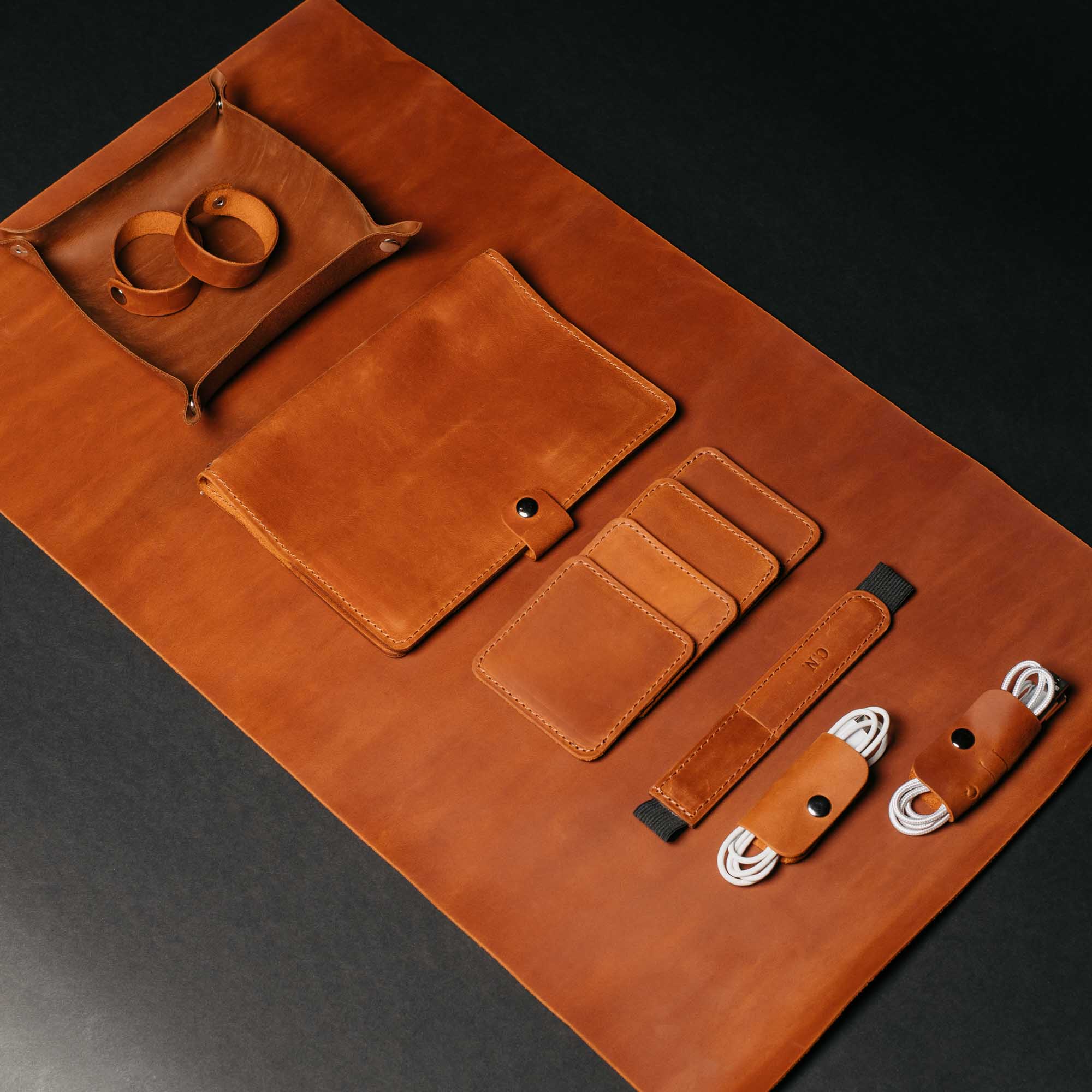 Complete Leather Work Desk Set – Desk Pad, Notebook Wrap, Coasters & Accessories