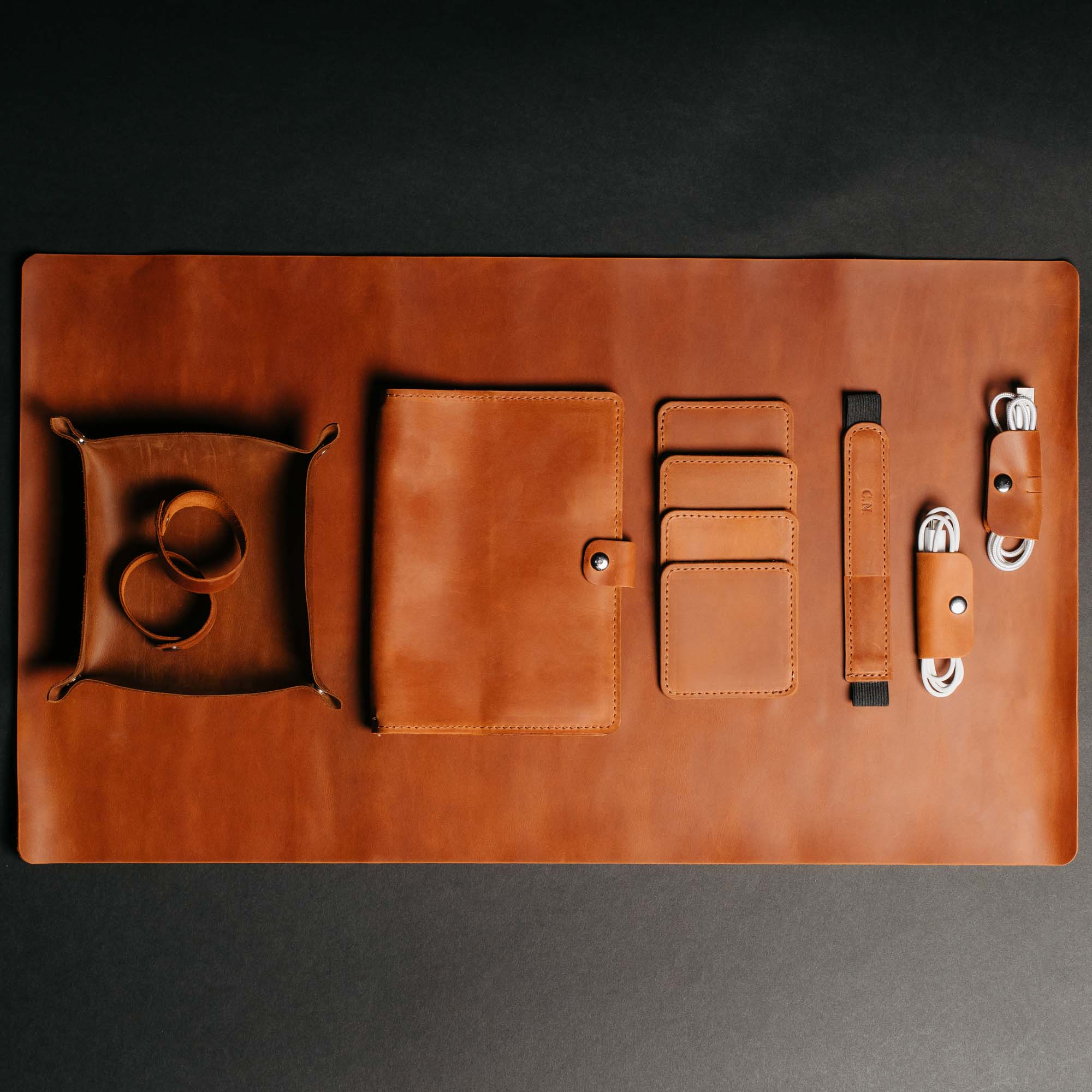 Complete Leather Work Desk Set – Desk Pad, Notebook Wrap, Coasters & Accessories