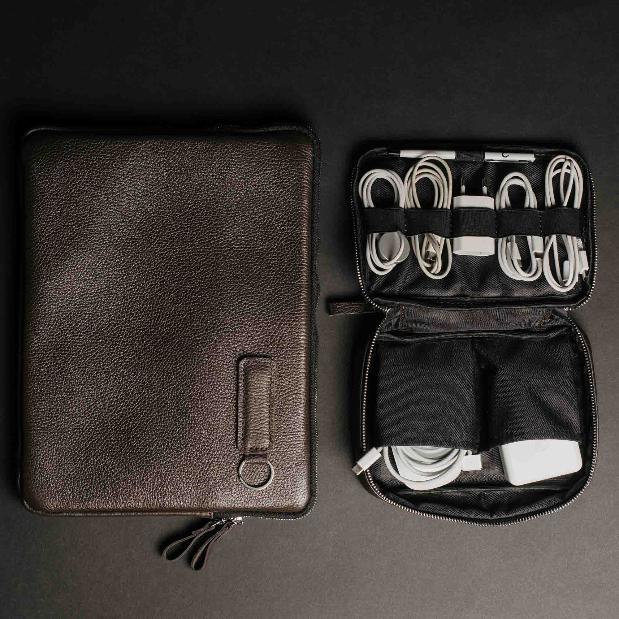 Workday Leather Set: Laptop Zipcase + KeepTech Organizer & Keychain Gift Set