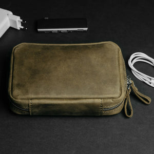 Organizer for Cables & Tech with Zip Closure | Olive Green - Wenderfarer