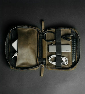 Distressed Leather Tech Organizer with Zipper | Tech & Cable Case