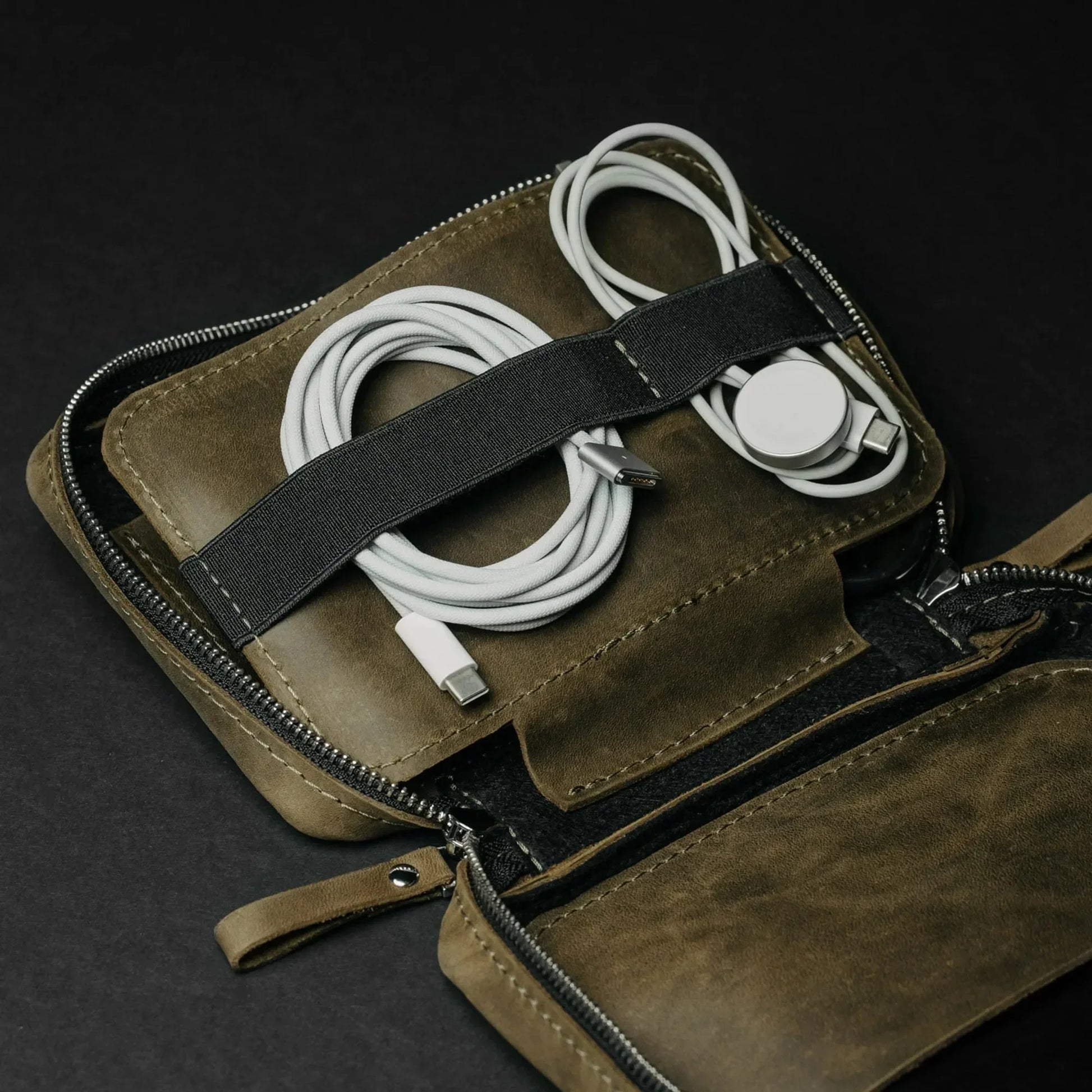 Organizer for Cables & Tech with Zip Closure | Olive Green - Wenderfarer