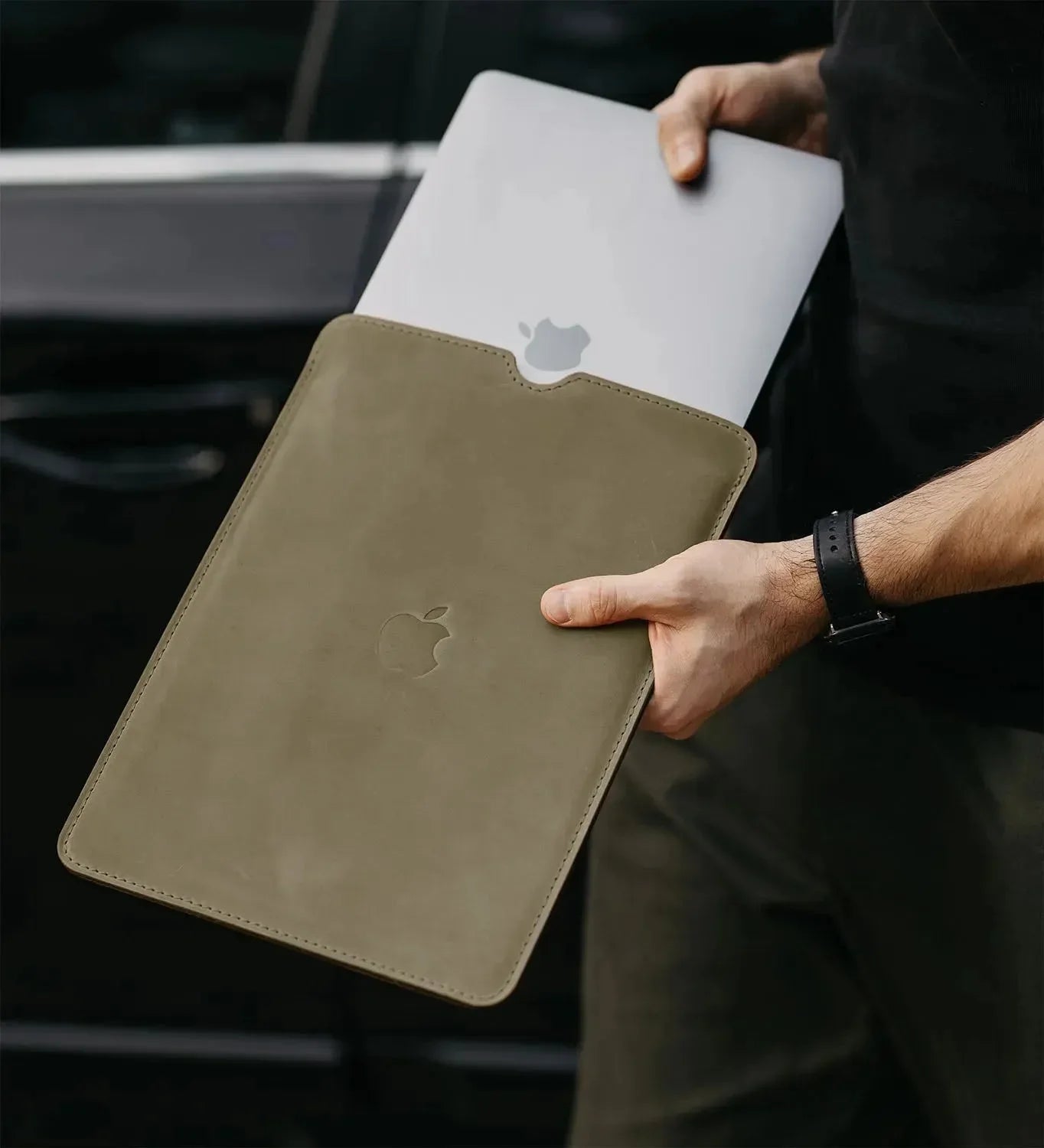 Waxed Matte Leather MacBook Case – Open Edge for Charging | Flatcase