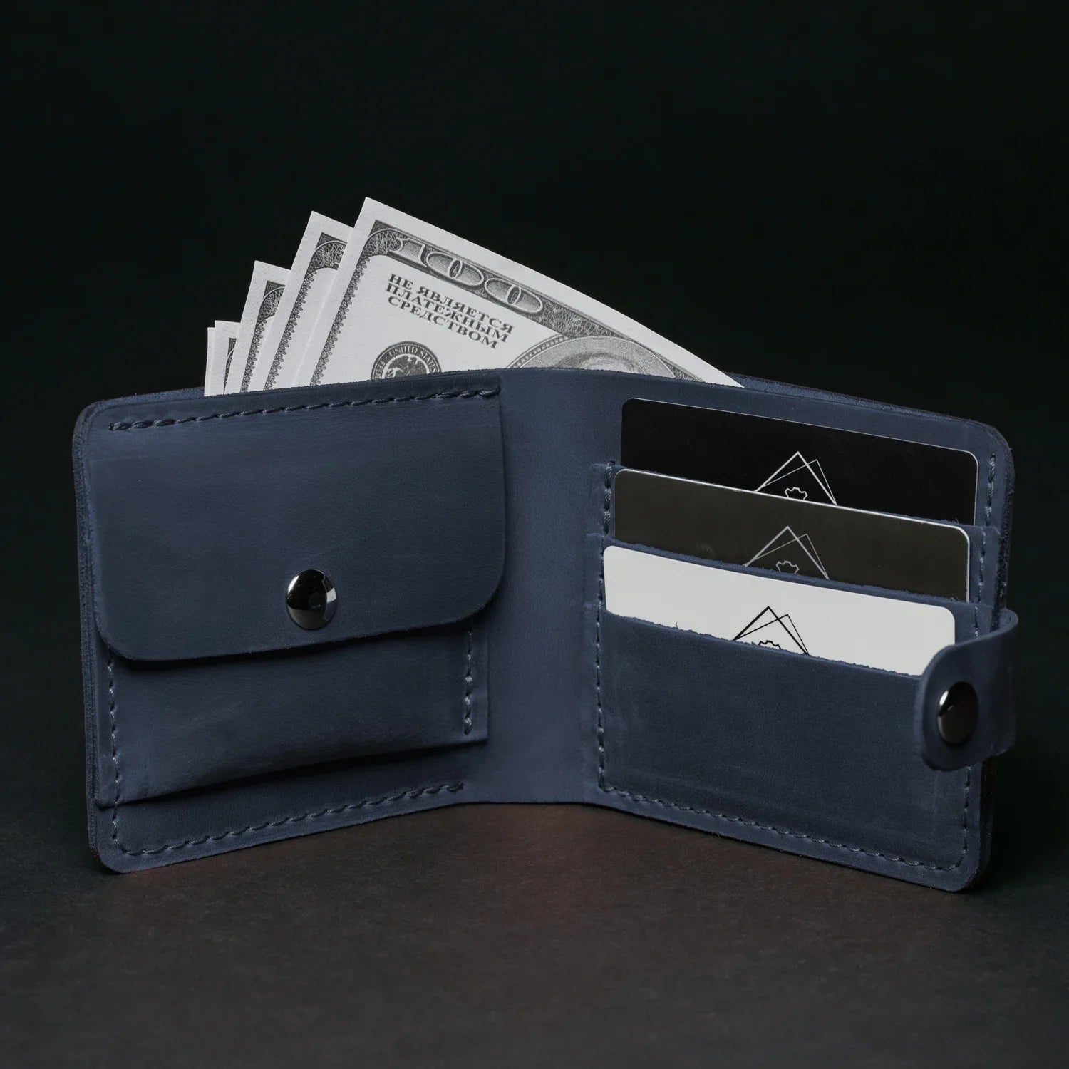 Leather Bi-fold Wallet with Coin Pouch
