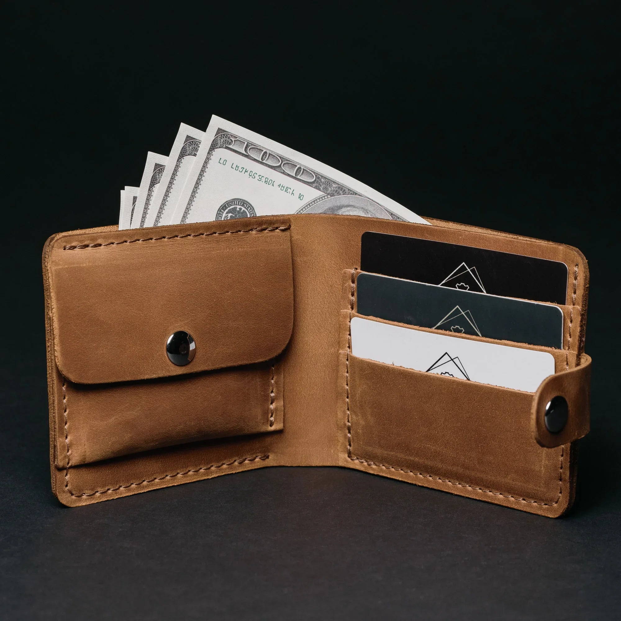 Leather Bi-fold Wallet with Coin Pouch