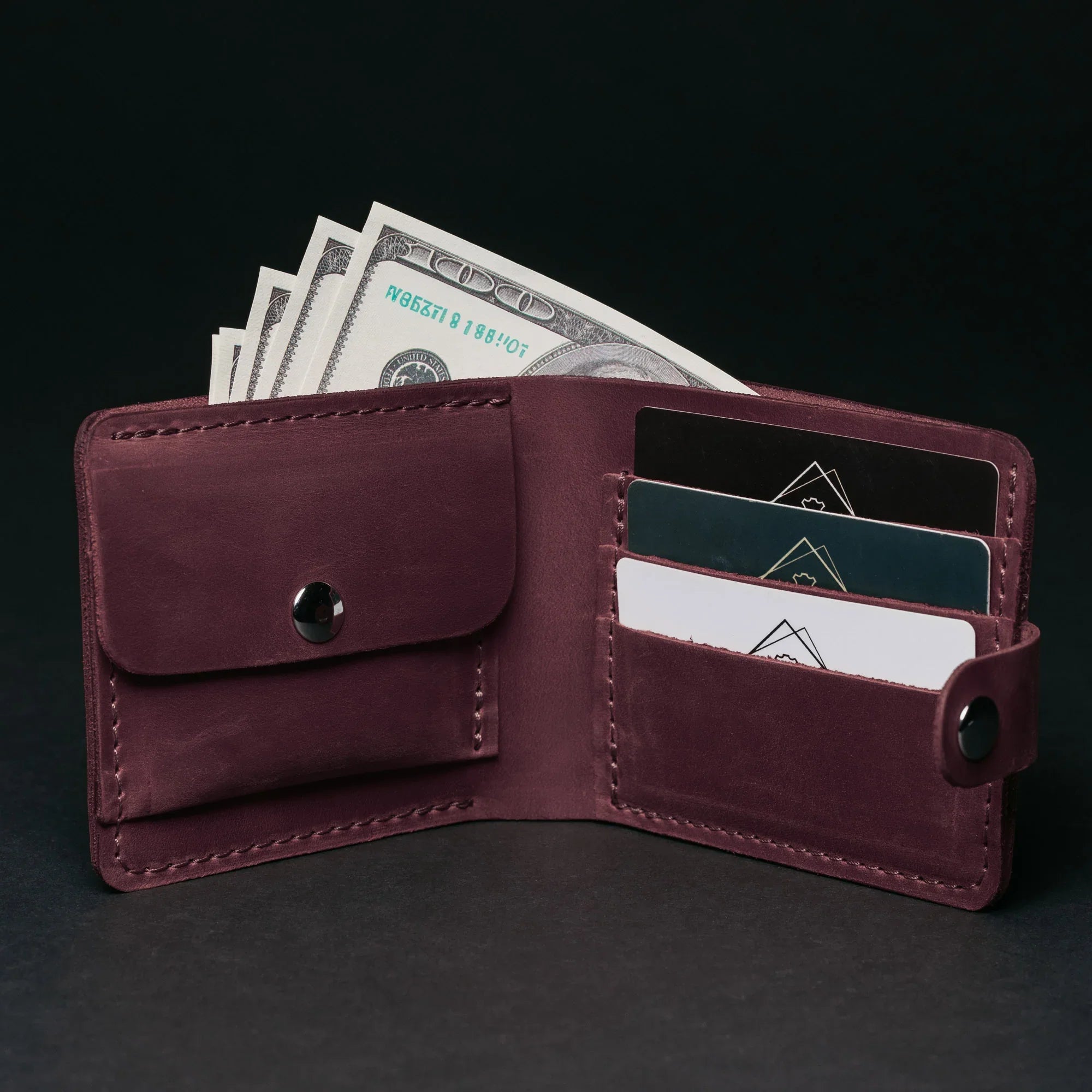 Leather Bi-fold Wallet with Coin Pouch