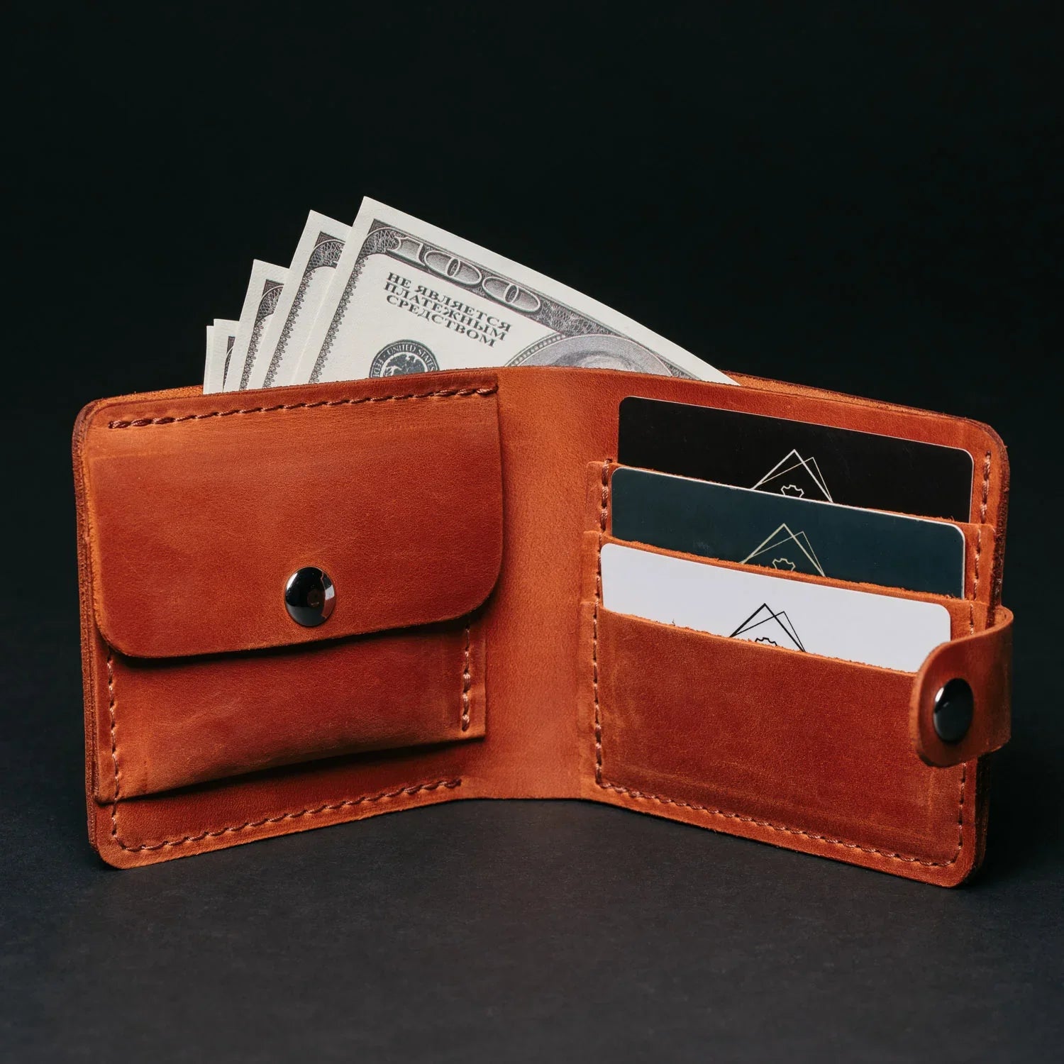 Leather Bi-fold Wallet with Coin Pouch