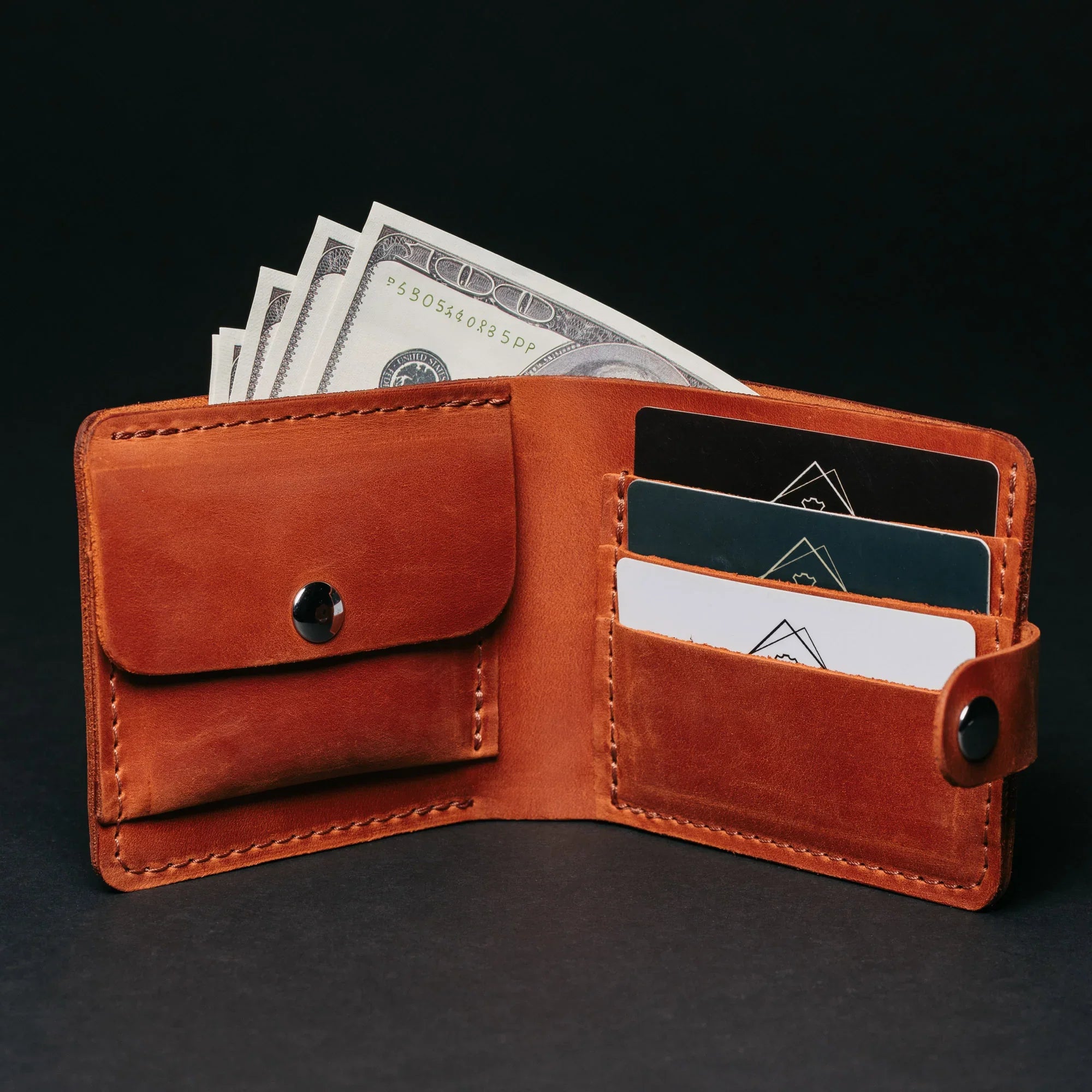 Leather Bi-fold Wallet with Coin Pouch