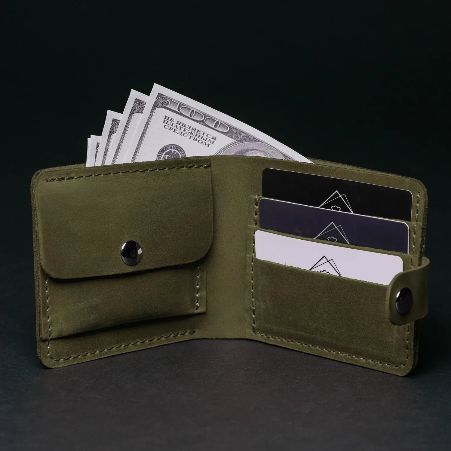 Leather Bi-fold Wallet with Coin Pouch