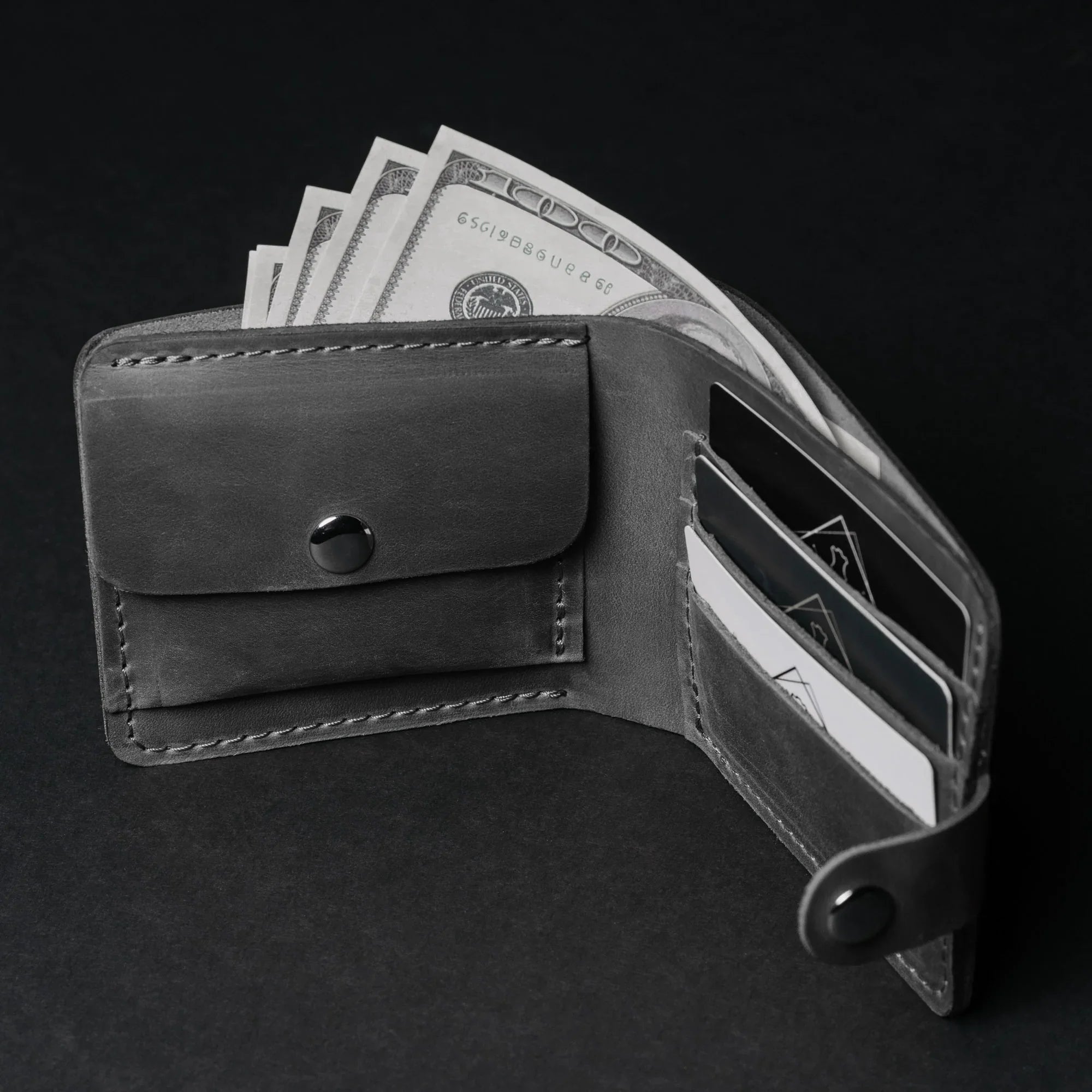 Leather Bi-fold Wallet with Coin Pouch