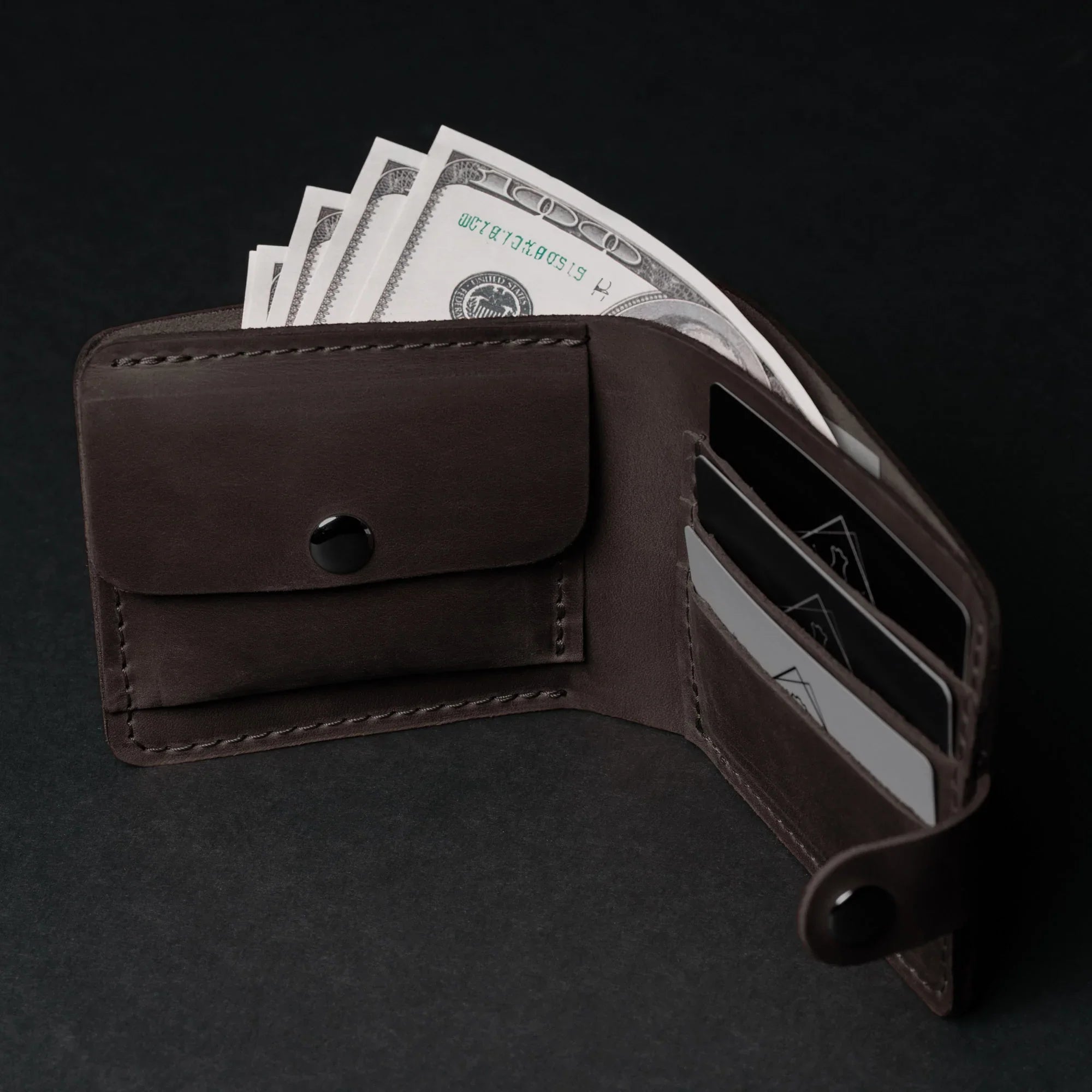 Leather Bi-fold Wallet with Coin Pouch