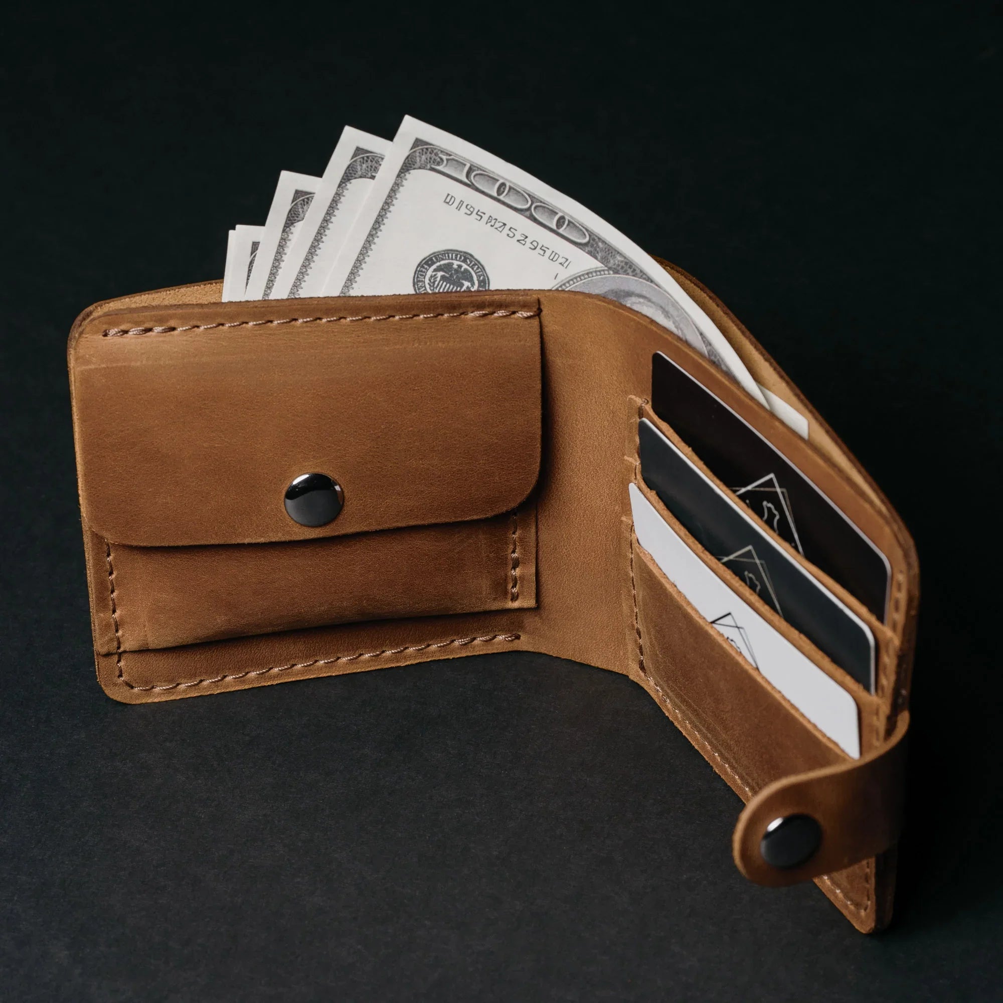 Leather Bi-fold Wallet with Coin Pouch
