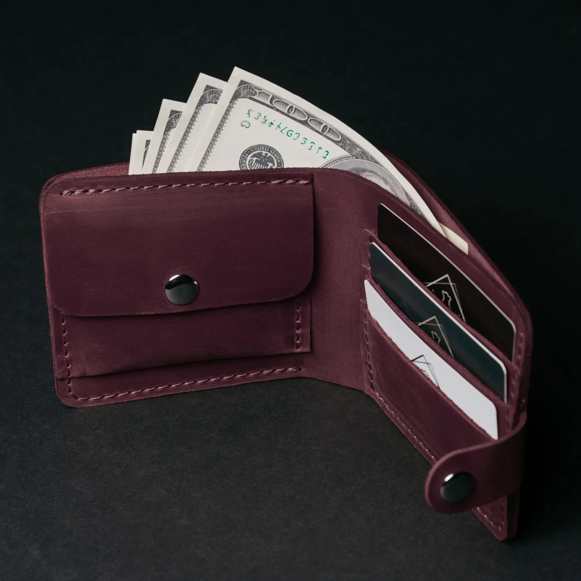 Leather Bi-fold Wallet with Coin Pouch