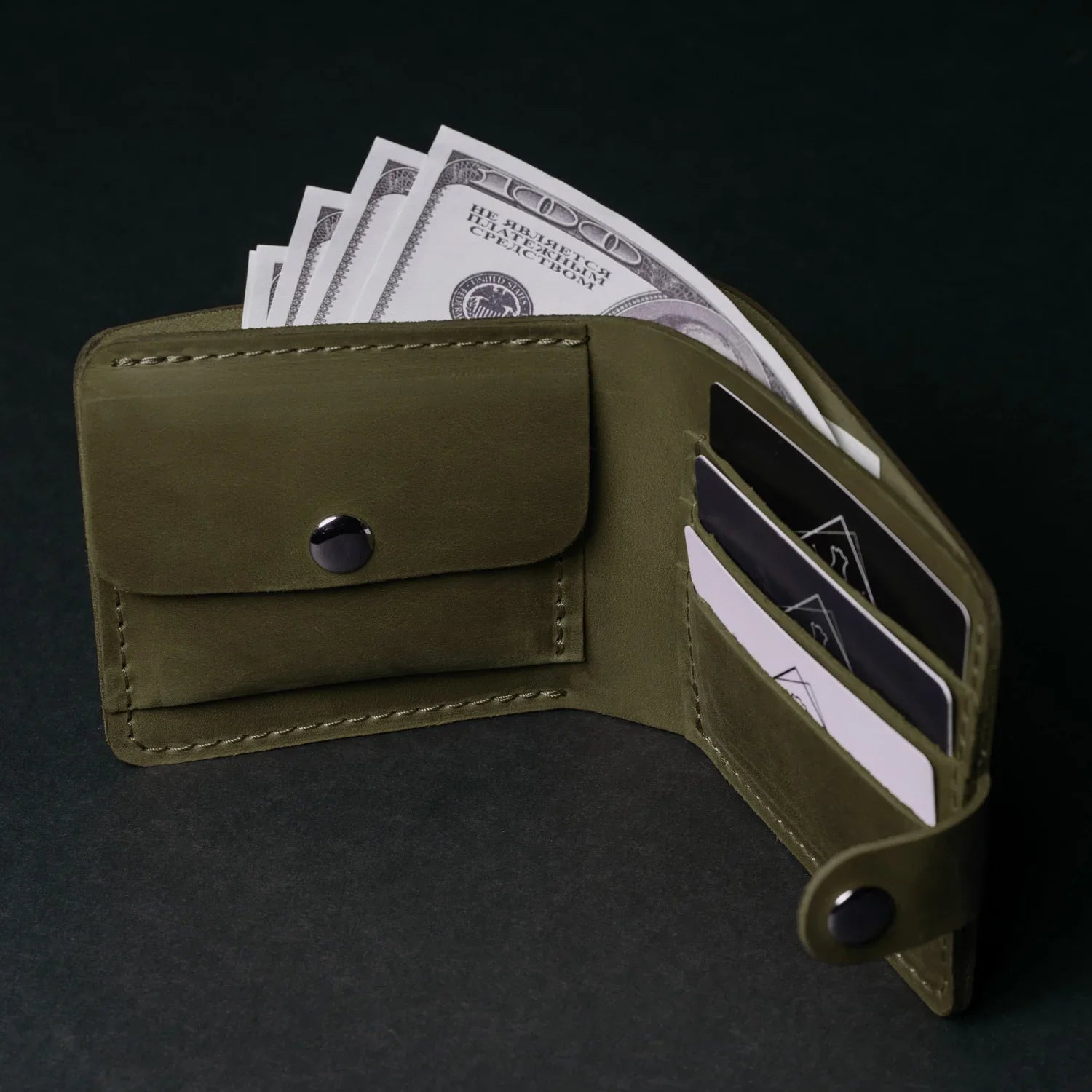 Leather Bi-fold Wallet with Coin Pouch
