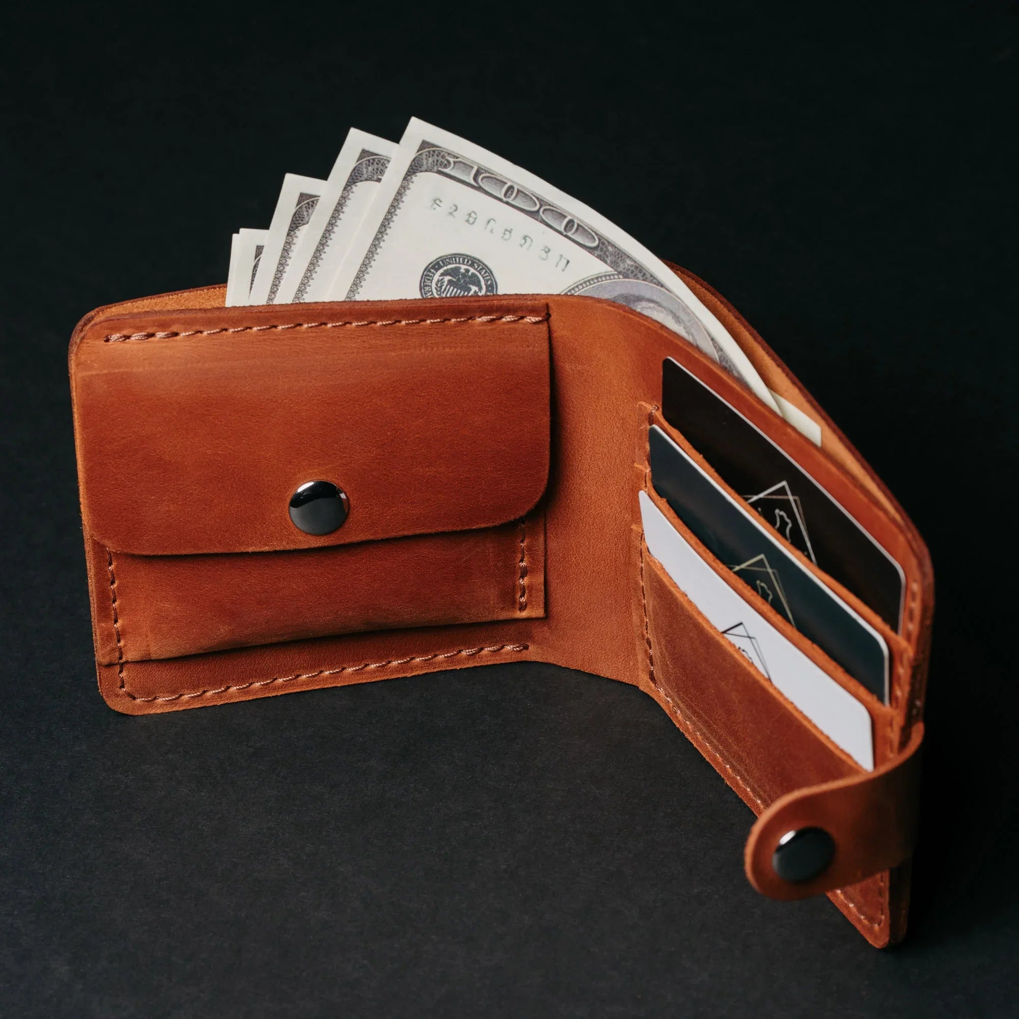 Leather Bi-fold Wallet with Coin Pouch