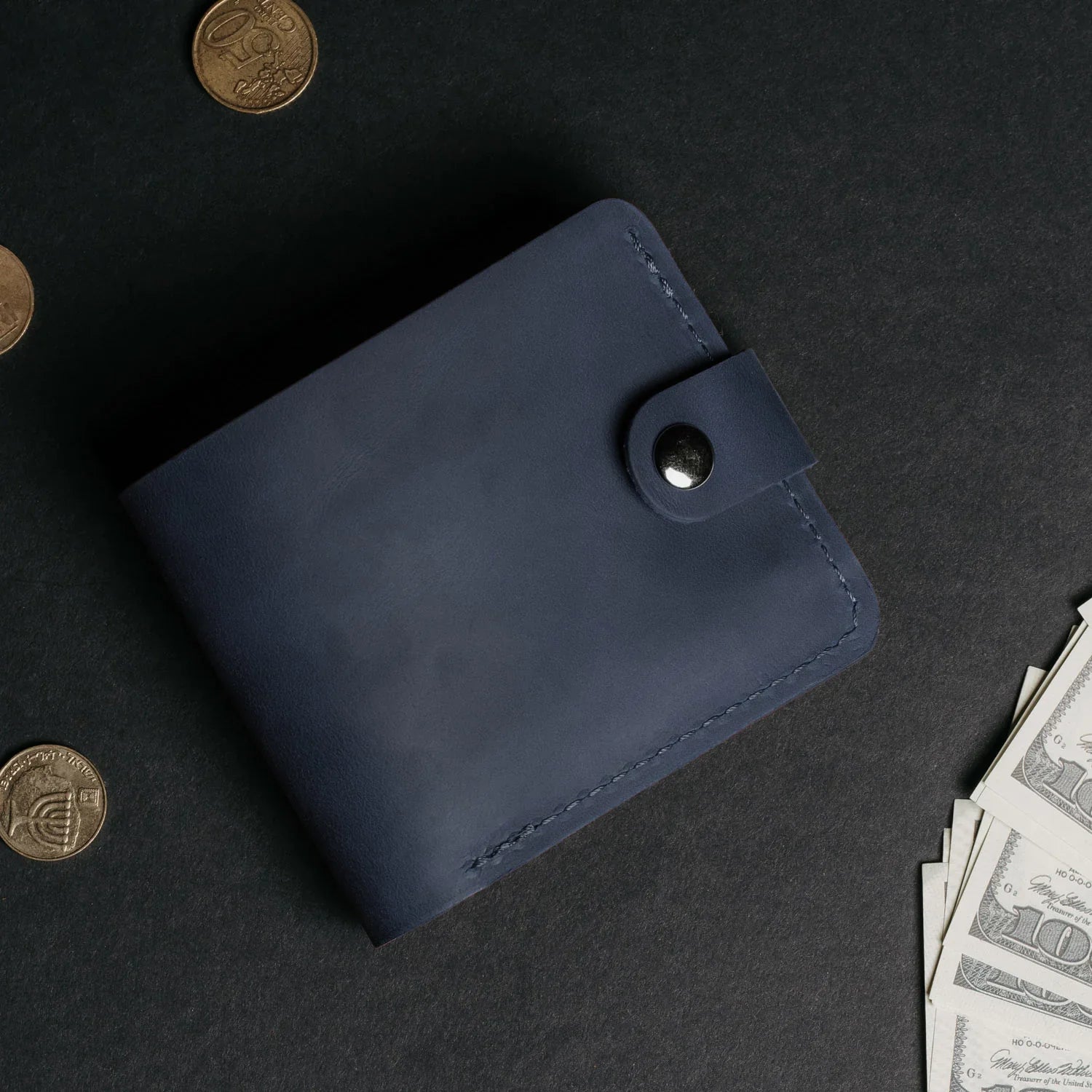 Leather Bi-fold Wallet with Coin Pouch