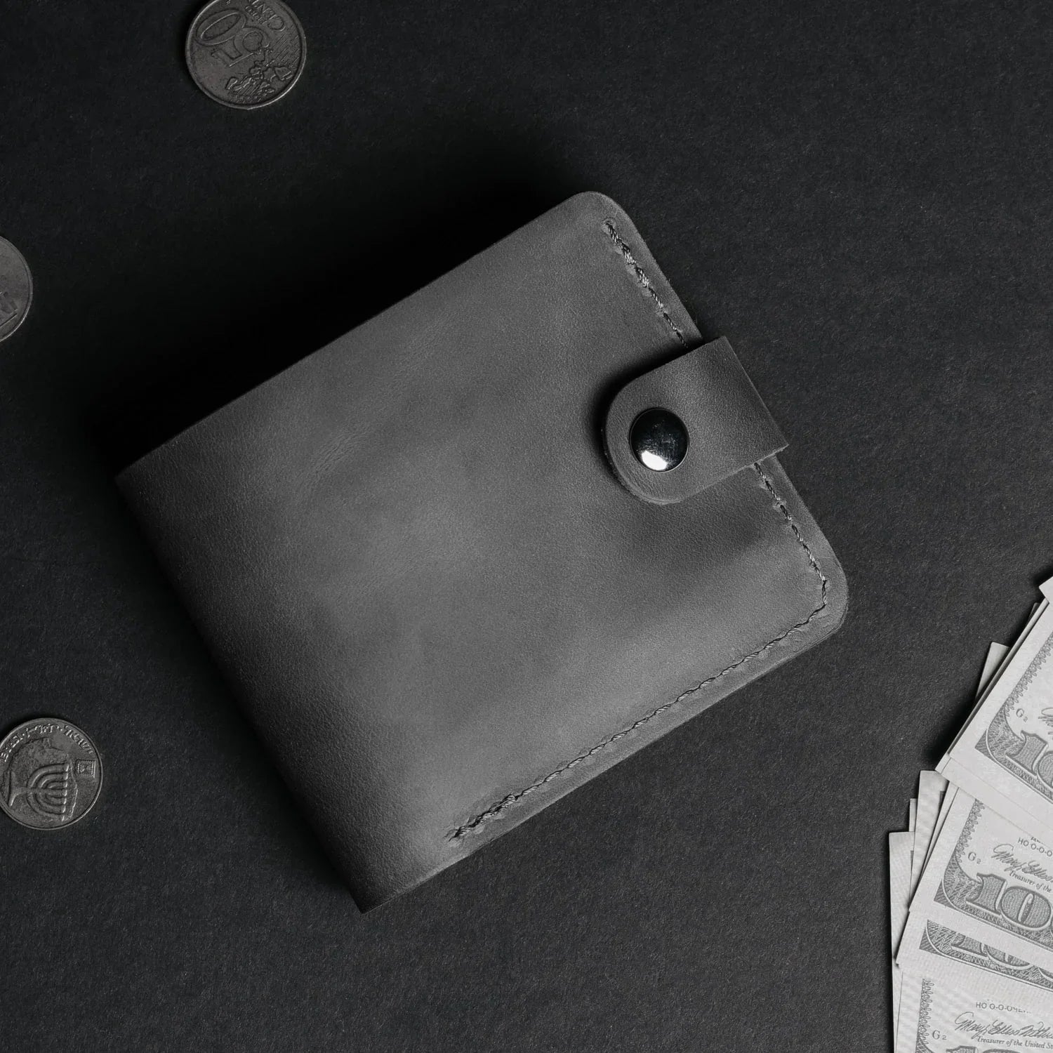 Leather Bi-fold Wallet with Coin Pouch