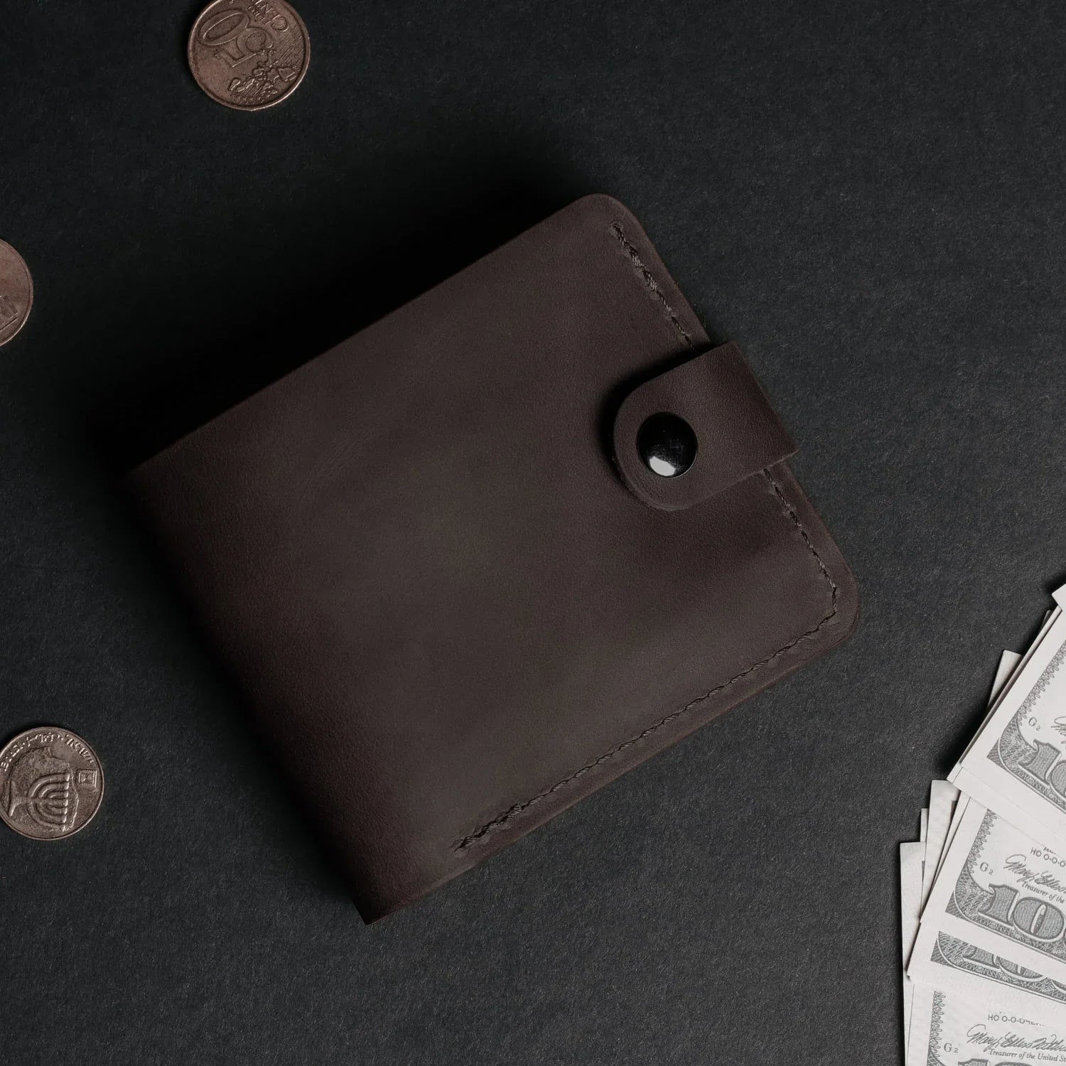 Leather Bi-fold Wallet with Coin Pouch
