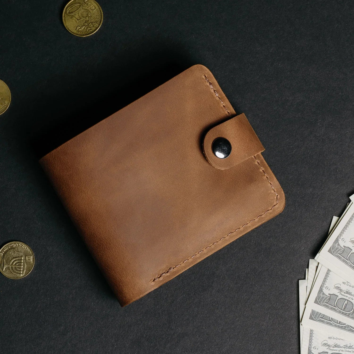 Leather Bi-fold Wallet with Coin Pouch